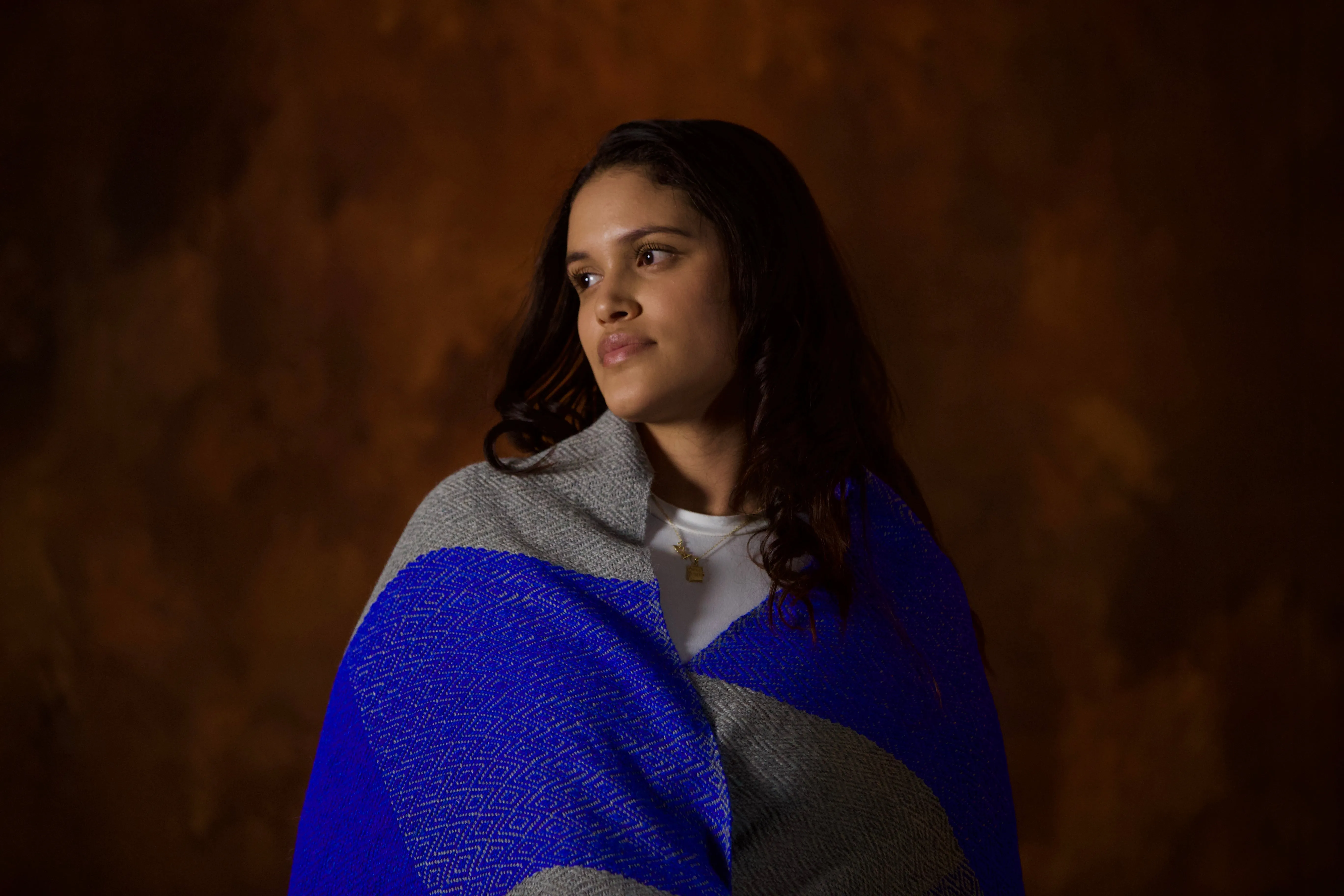 Alpaca Shawl - Blue and Grey