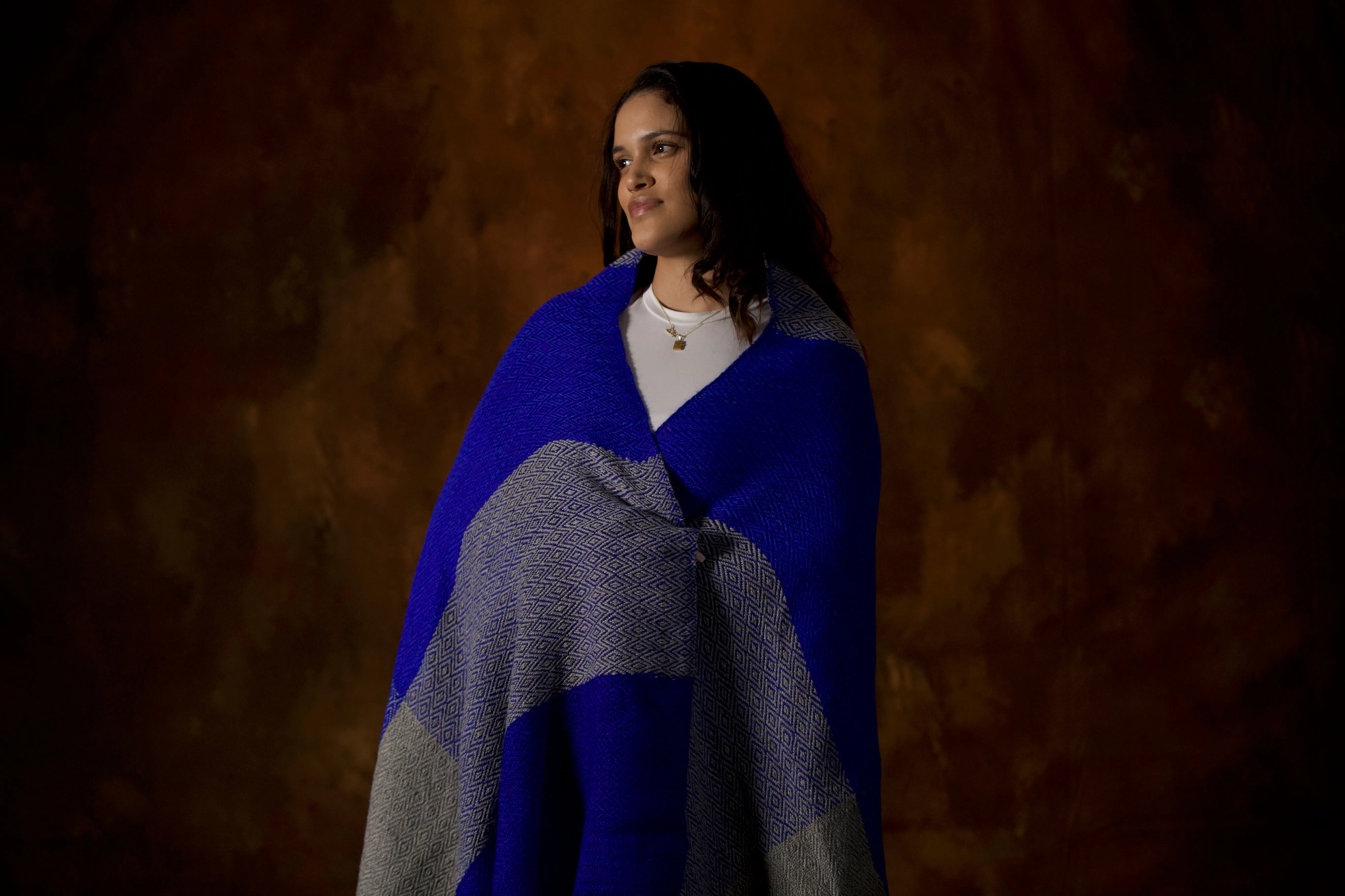 Alpaca Shawl - Blue and Grey