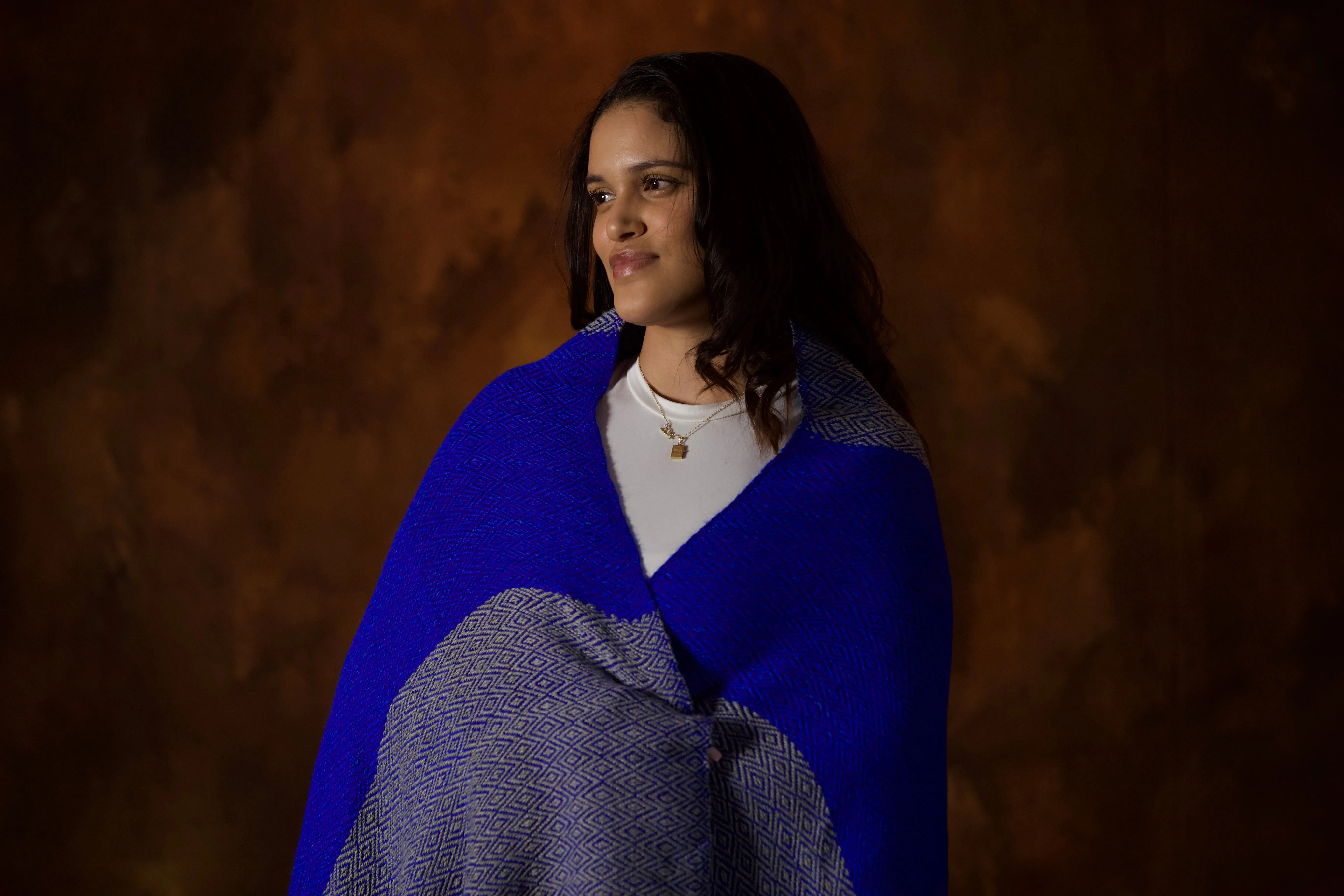Alpaca Shawl - Blue and Grey