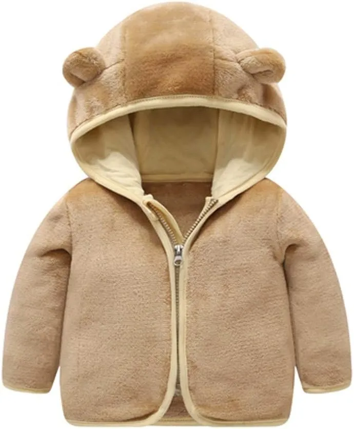 Baby Boys Girls Fleece Jacket Cute Bear Ears Hooded Jacket Fuzzy Zip Up Coat Kids Winter Warm Outwear