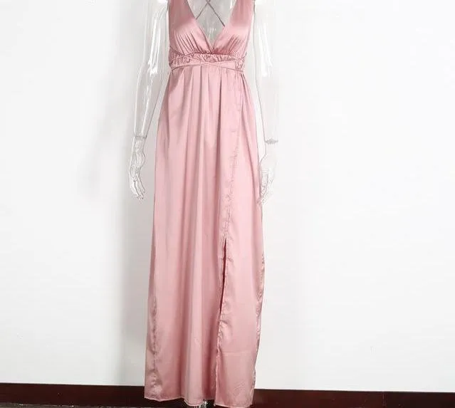 Backless Satin Evening Summer Dress