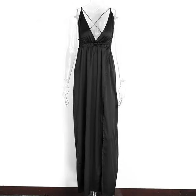 Backless Satin Evening Summer Dress