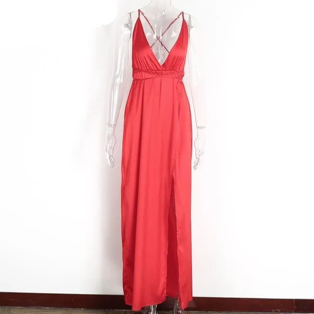Backless Satin Evening Summer Dress