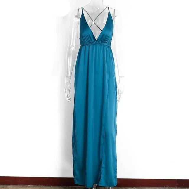 Backless Satin Evening Summer Dress