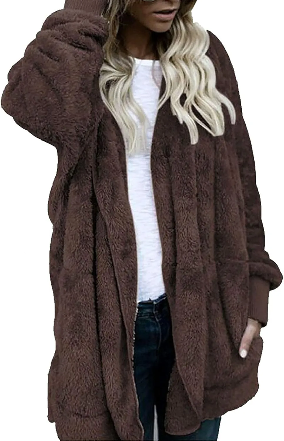 Ceboyel Womens Winter Jacket Coats Hooded Oversized Sweater Cardigan Fuzzy Fleece Shearling Jacket Trendy Warm Clothes 2023