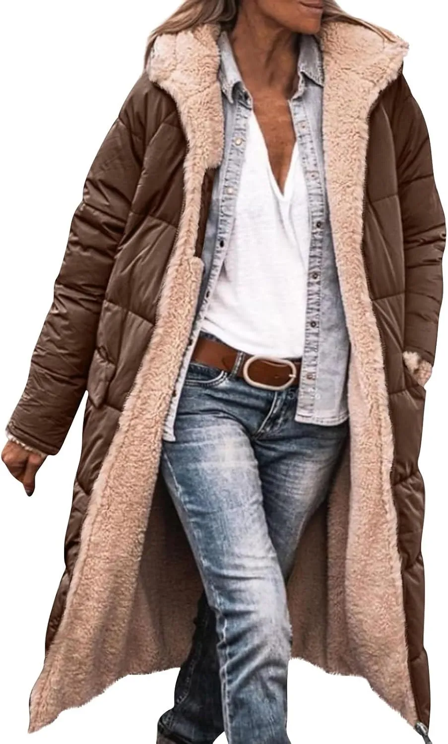 ChicCrate Women's 2025 Winter Fashion Clothes Oversized Shearling Warm Coat Fleece Long Coats Jackets Outerwear