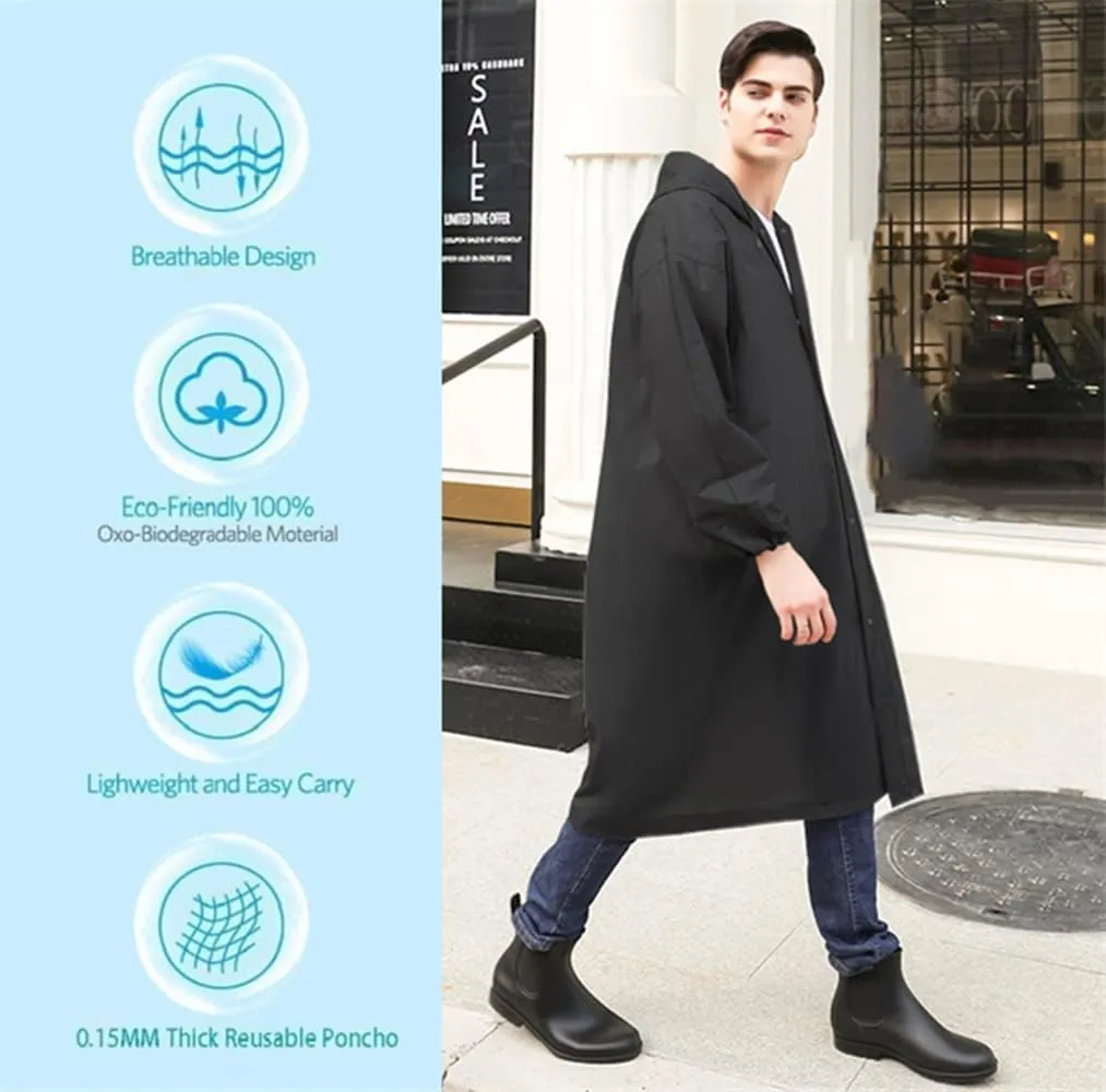 Eva Rain Ponchos for Adults, 2 Pack Reusable Raincoat for Women and Men, Lightweight Rainwear Rain Jackets with Hood