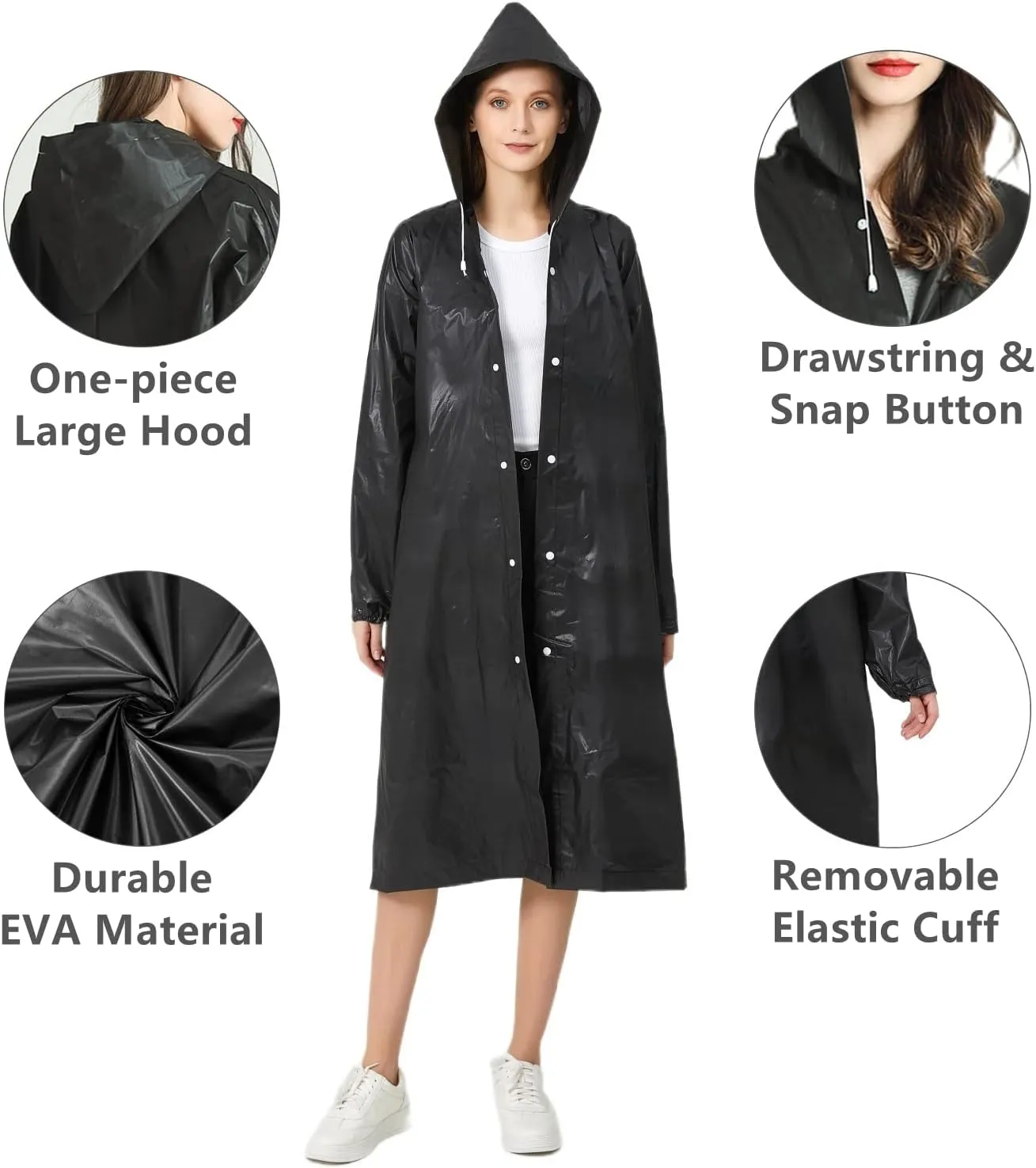 Eva Rain Ponchos for Adults, 2 Pack Reusable Raincoat for Women and Men, Lightweight Rainwear Rain Jackets with Hood