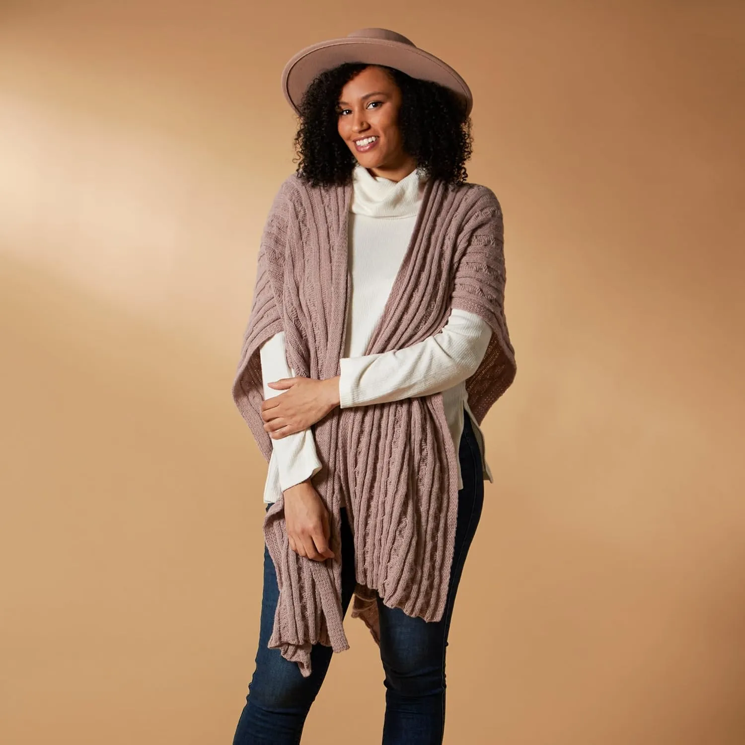 Hadley Wren Women's Kenna Cable Knit Open Front Poncho Wrap