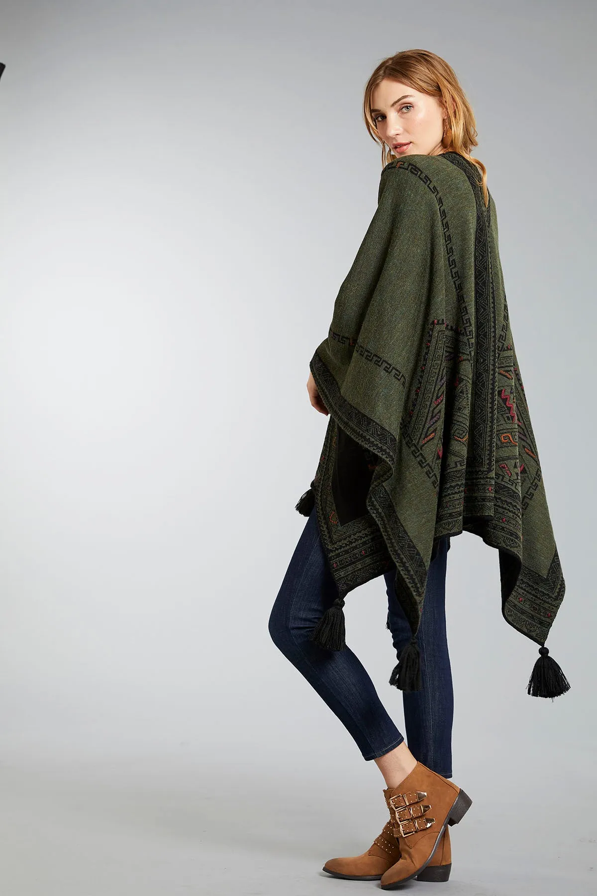 Kilim Reversible Embroidered Baby Alpaca Poncho - Women's Ruana Wrap
