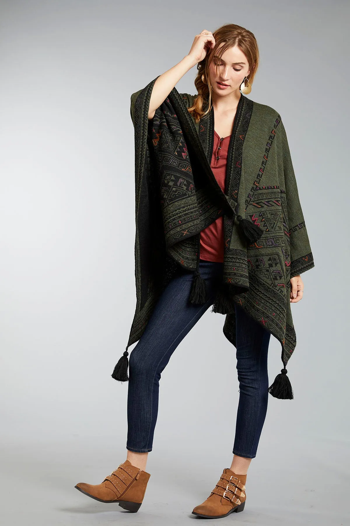 Kilim Reversible Embroidered Baby Alpaca Poncho - Women's Ruana Wrap