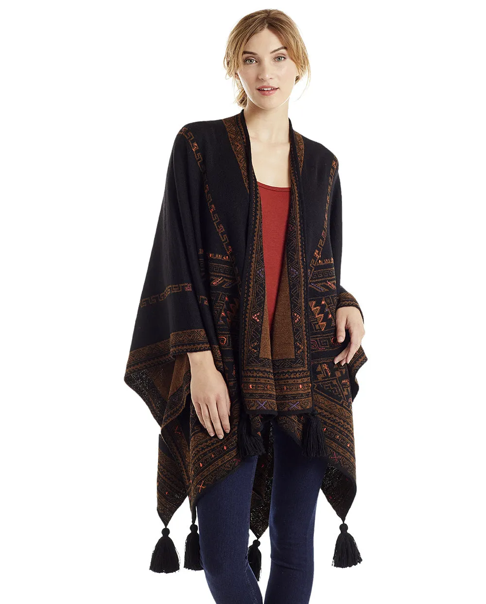 Kilim Reversible Embroidered Baby Alpaca Poncho - Women's Ruana Wrap