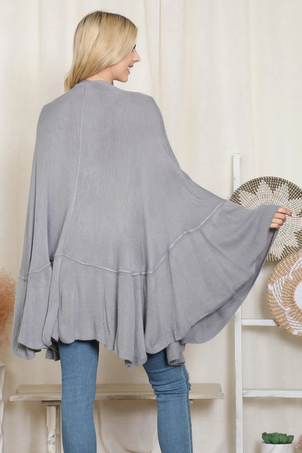 KNIT RUFFLED SOLID COLOR KIMONO (NOW $11.75 ONLY!)