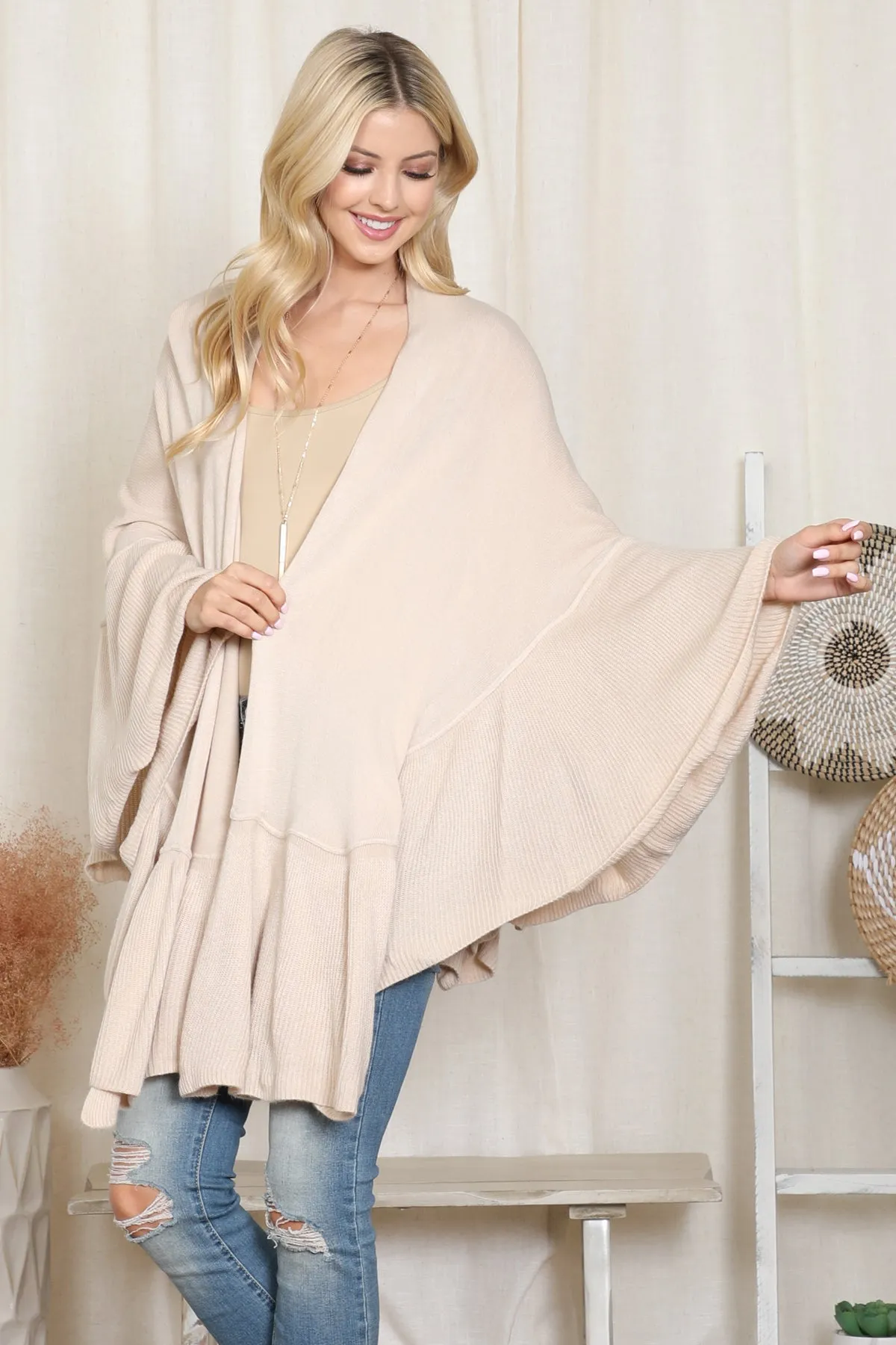 KNIT RUFFLED SOLID COLOR KIMONO (NOW $11.75 ONLY!)