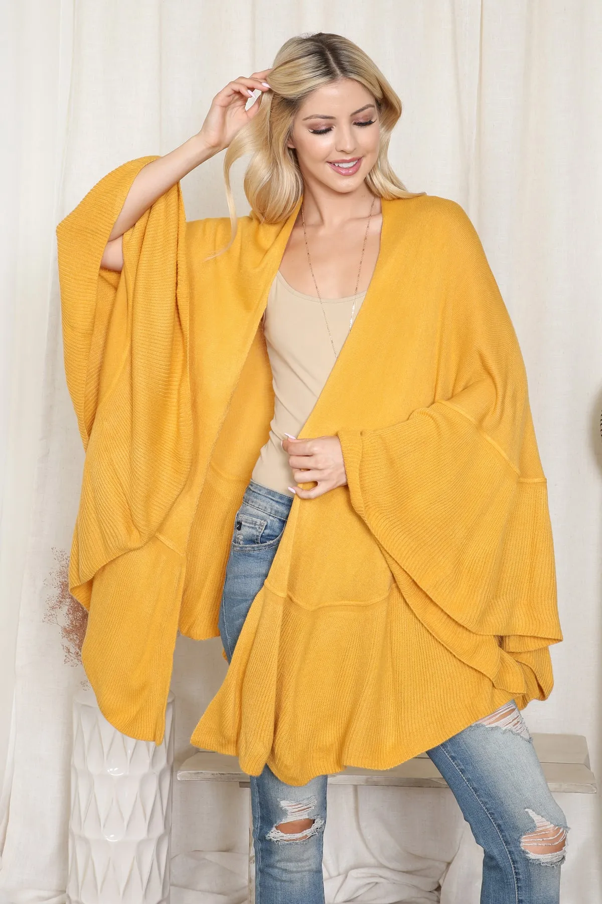 KNIT RUFFLED SOLID COLOR KIMONO (NOW $11.75 ONLY!)