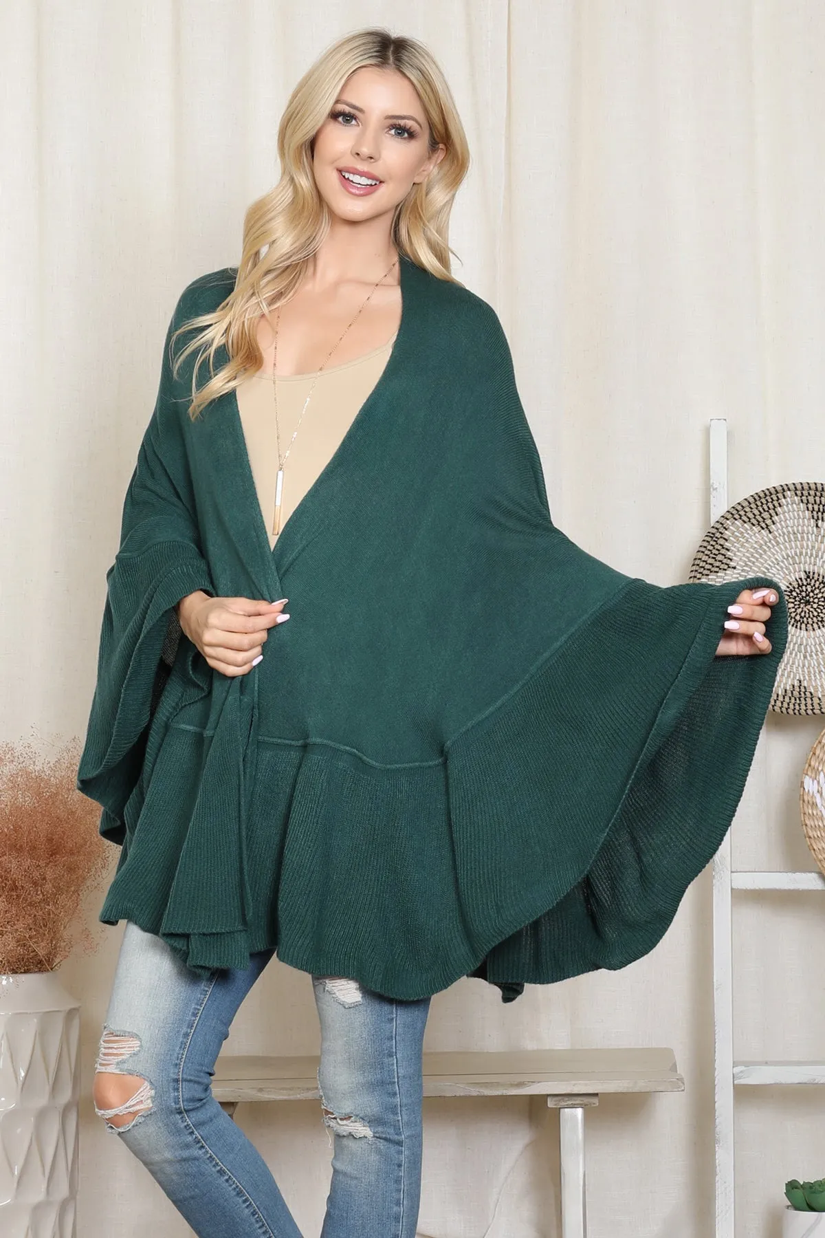 KNIT RUFFLED SOLID COLOR KIMONO (NOW $11.75 ONLY!)