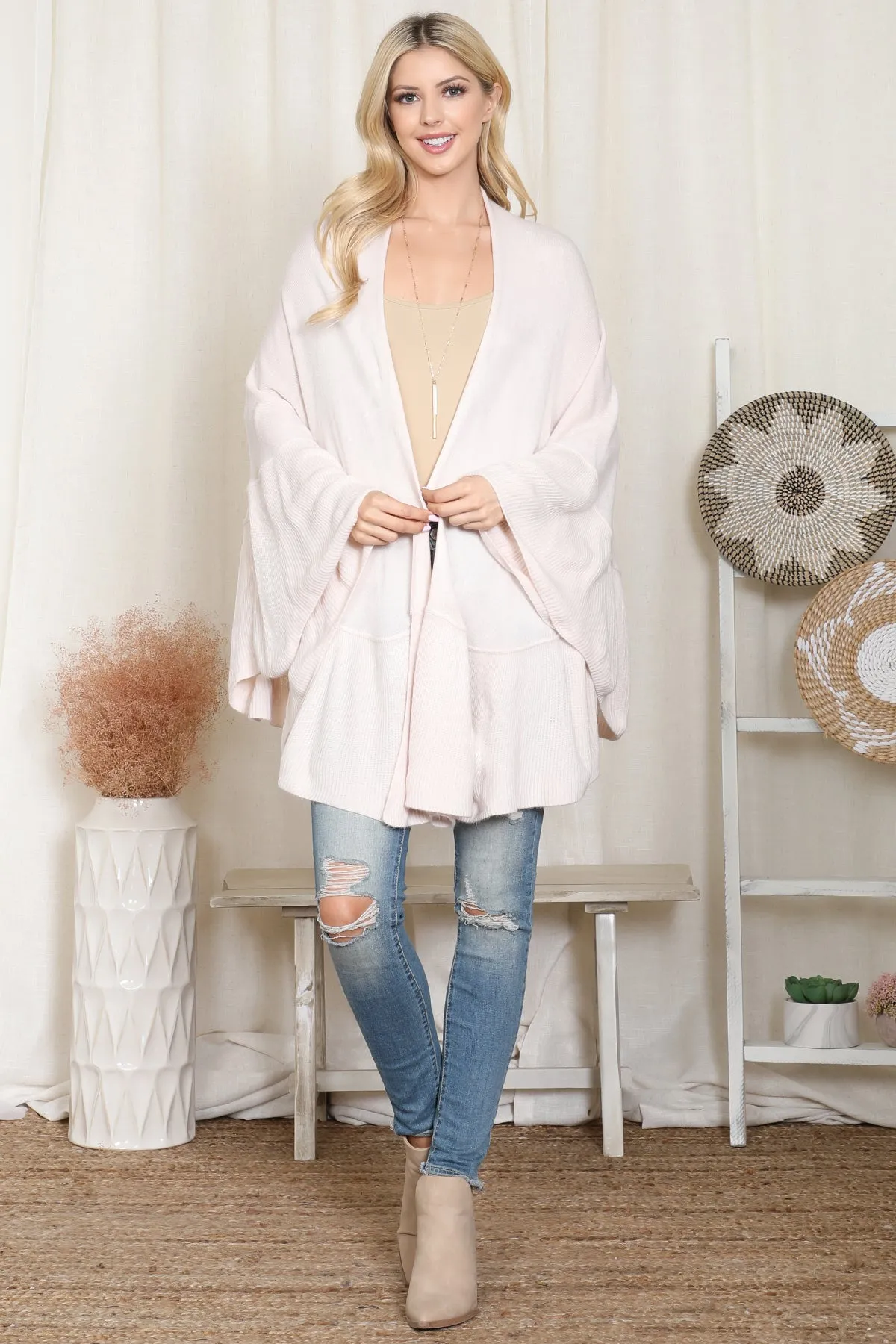 KNIT RUFFLED SOLID COLOR KIMONO (NOW $11.75 ONLY!)