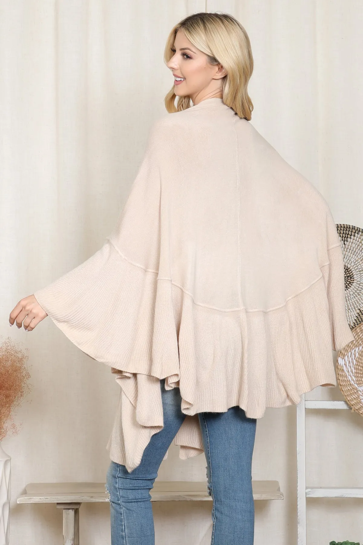 KNIT RUFFLED SOLID COLOR KIMONO (NOW $11.75 ONLY!)
