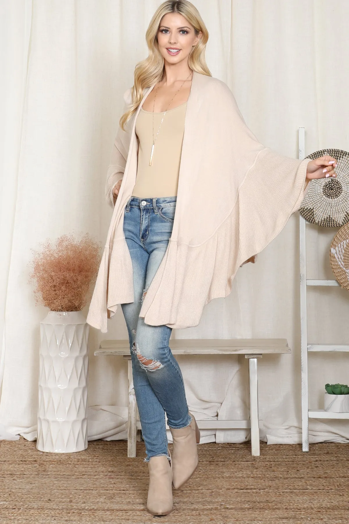 KNIT RUFFLED SOLID COLOR KIMONO (NOW $11.75 ONLY!)