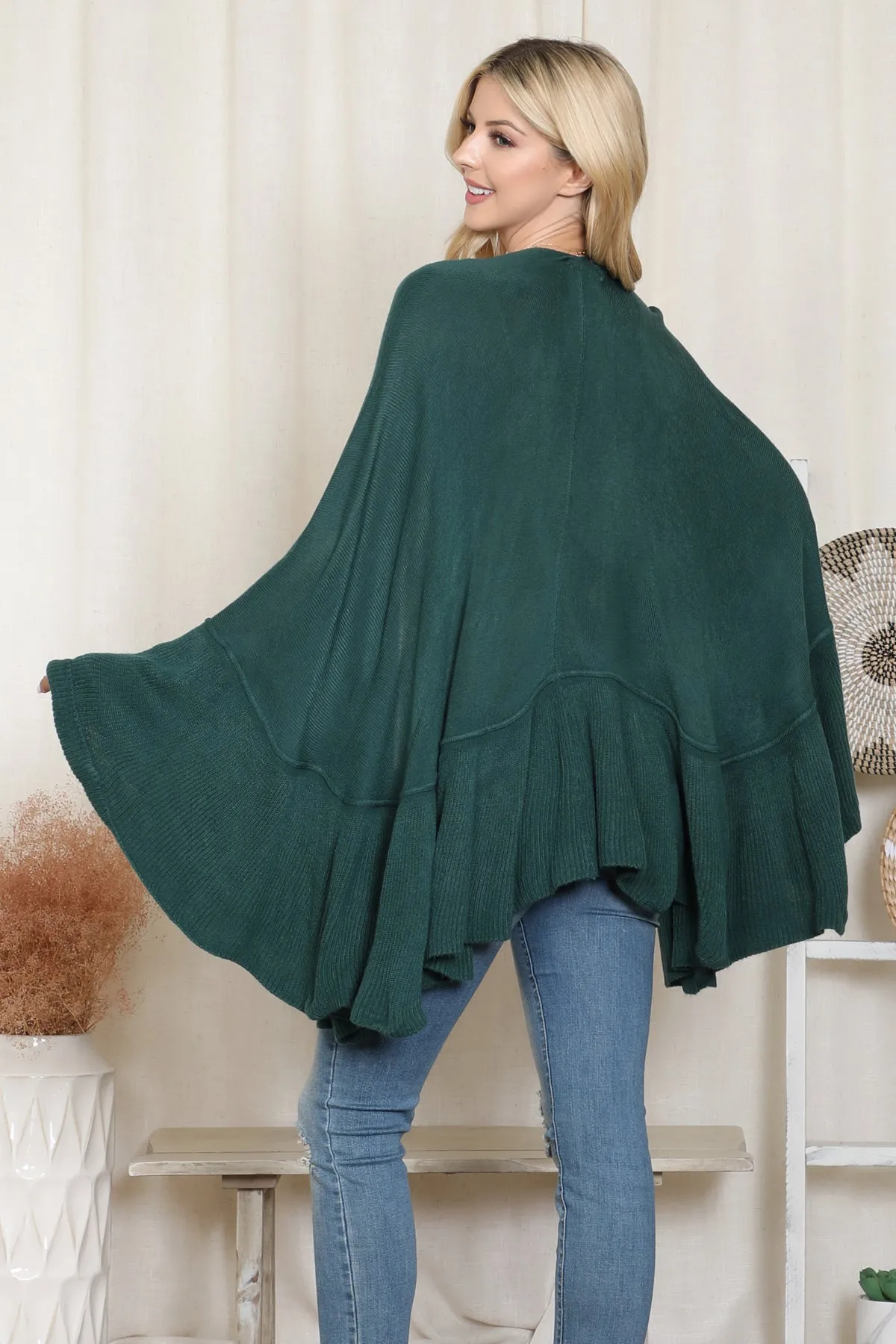 KNIT RUFFLED SOLID COLOR KIMONO (NOW $11.75 ONLY!)