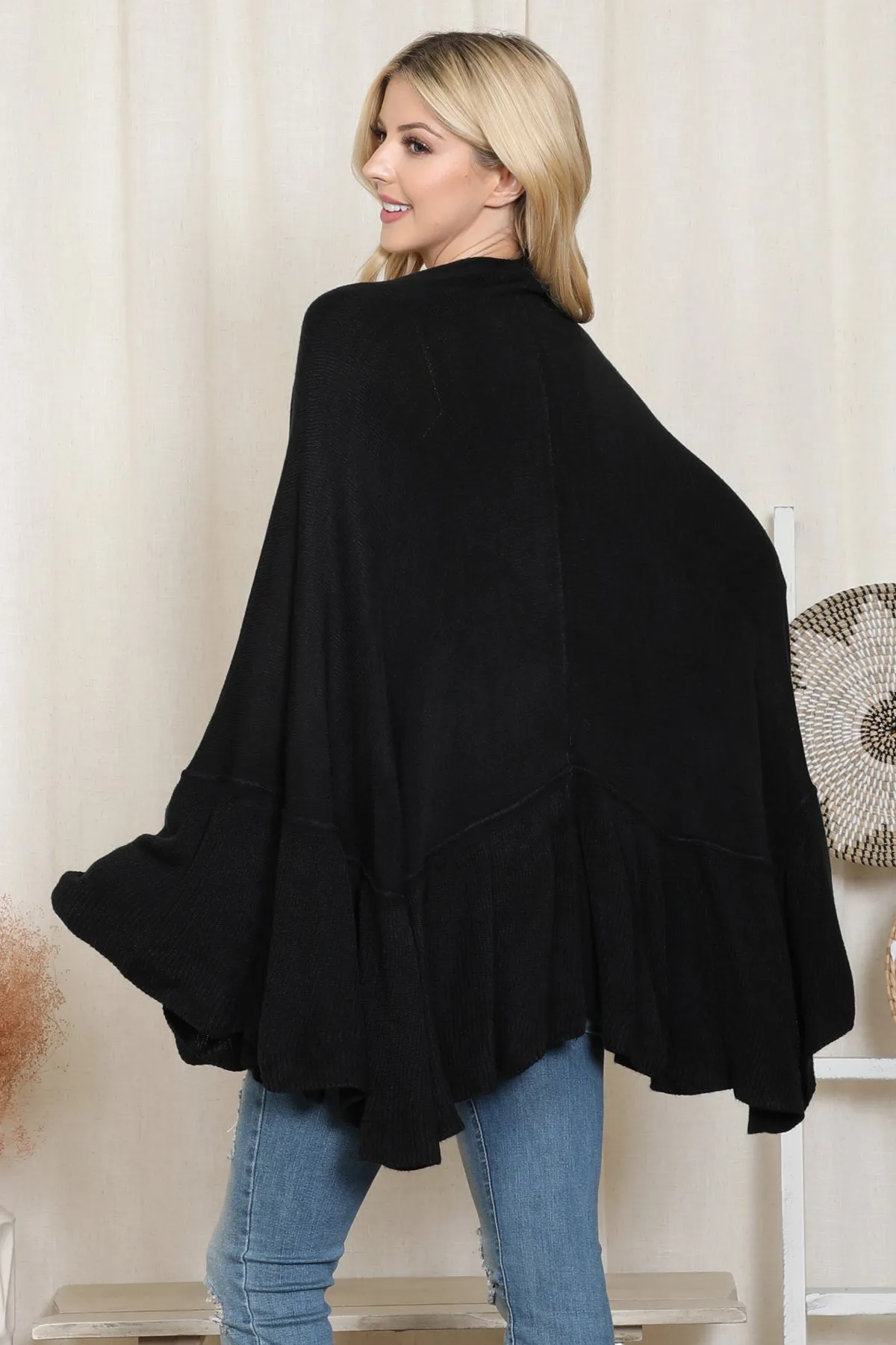 KNIT RUFFLED SOLID COLOR KIMONO (NOW $11.75 ONLY!)