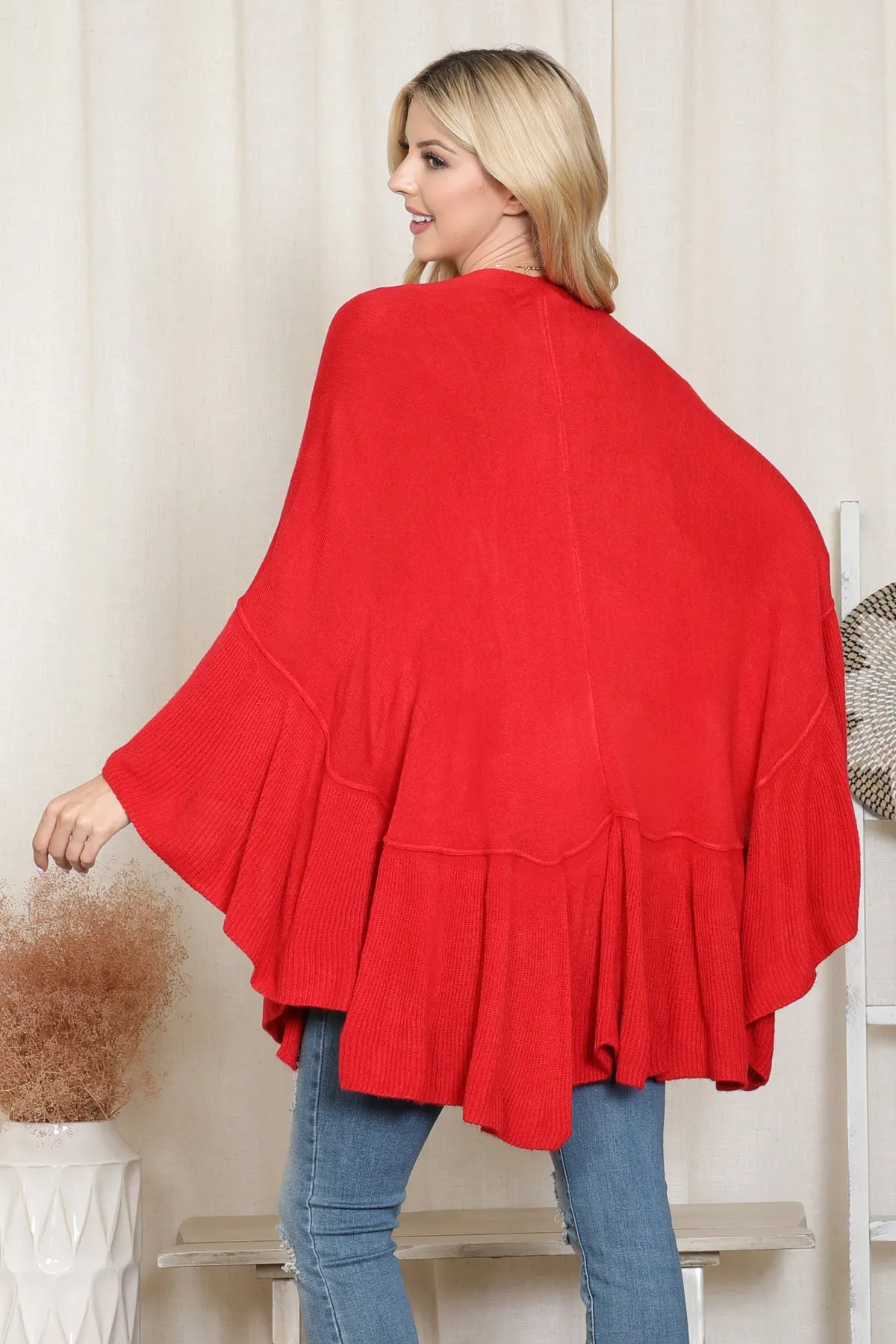 KNIT RUFFLED SOLID COLOR KIMONO (NOW $11.75 ONLY!)