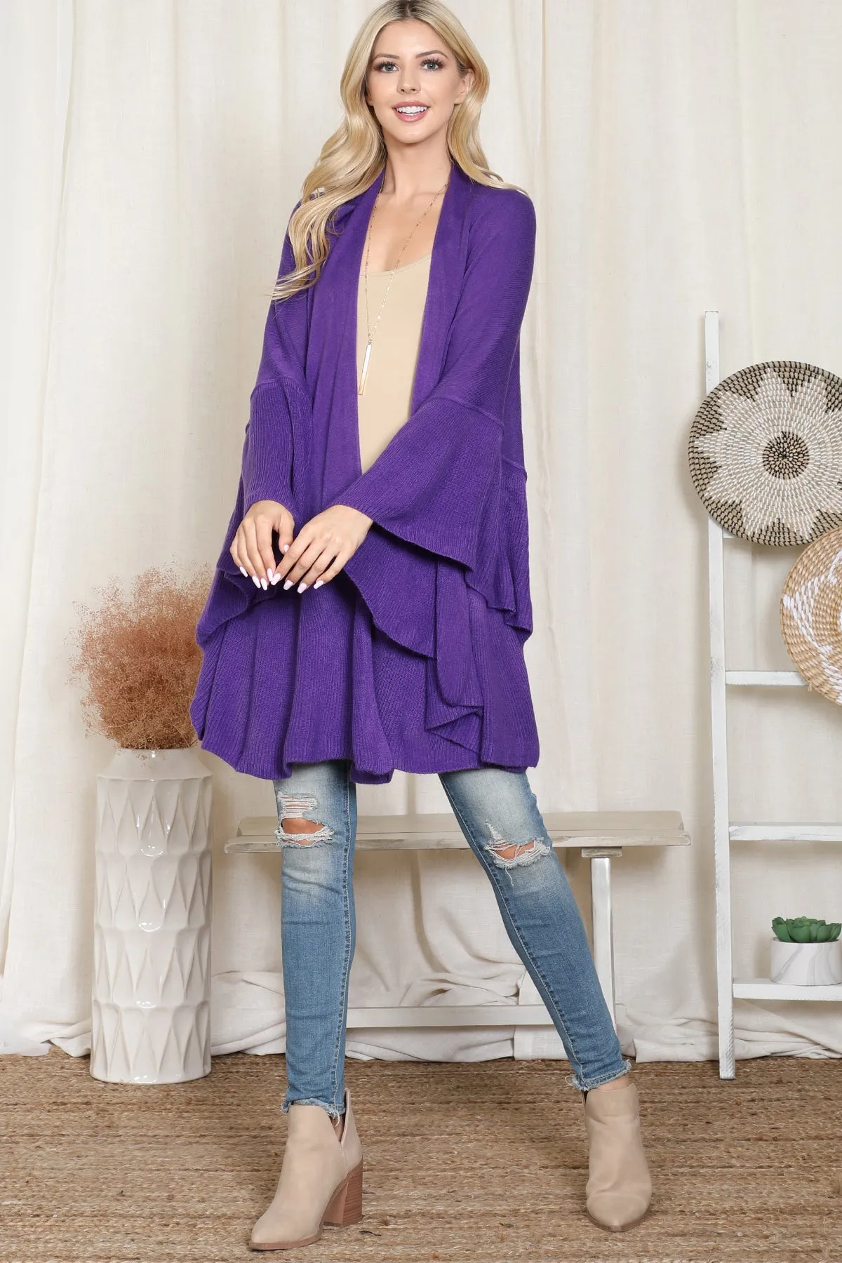 KNIT RUFFLED SOLID COLOR KIMONO (NOW $11.75 ONLY!)