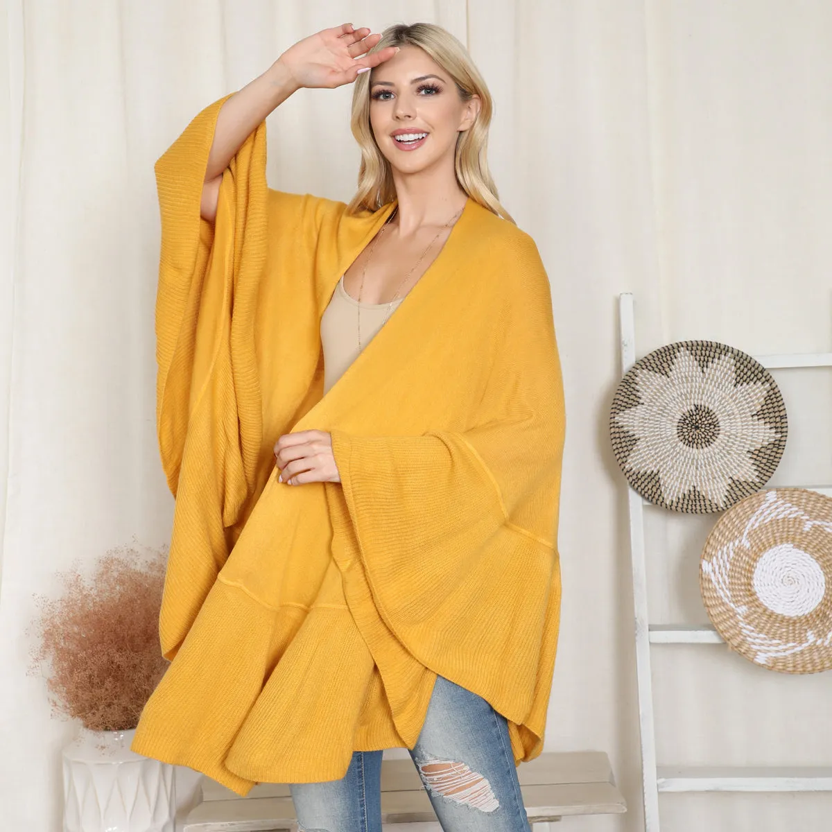 KNIT RUFFLED SOLID COLOR KIMONO (NOW $11.75 ONLY!)