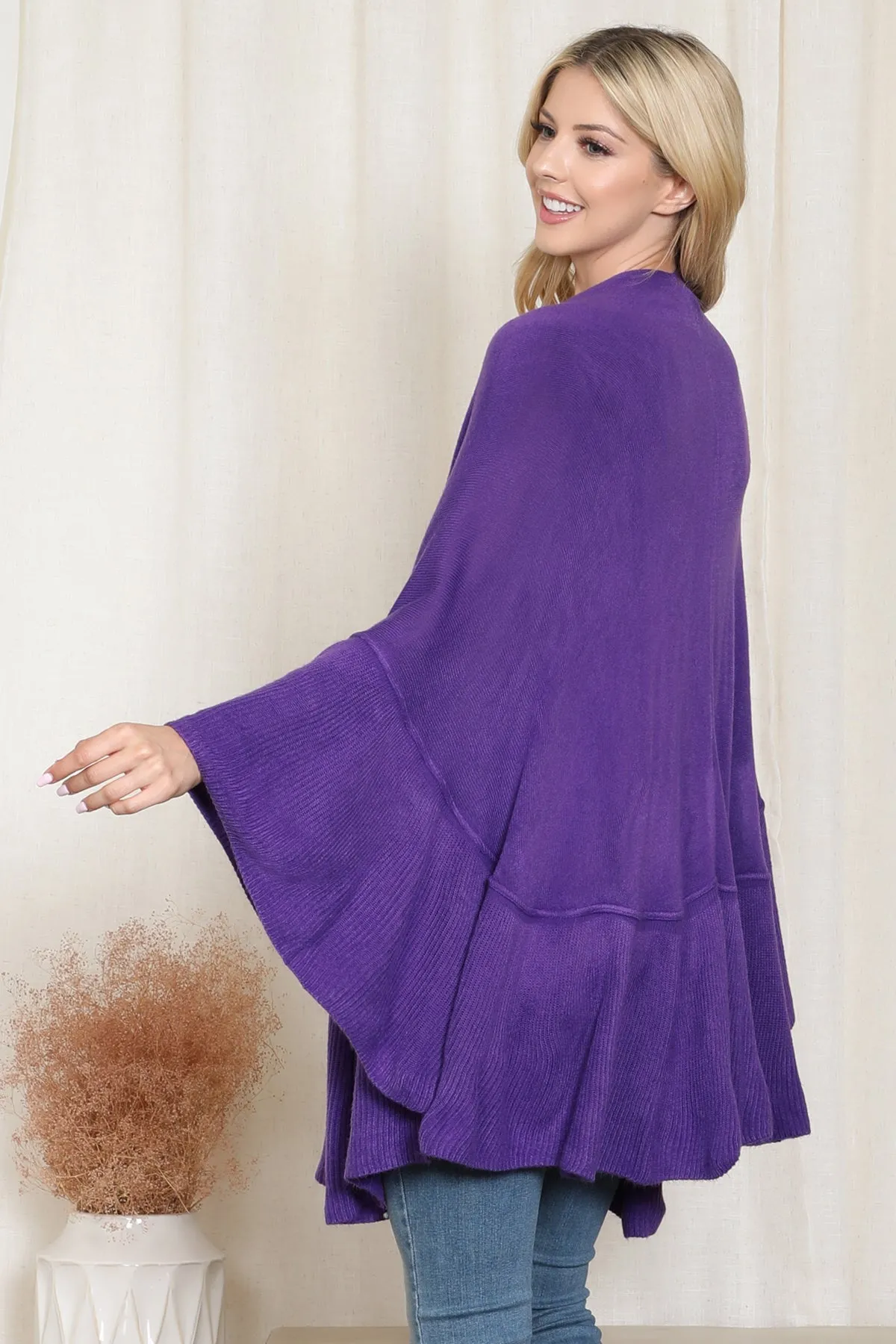 KNIT RUFFLED SOLID COLOR KIMONO (NOW $11.75 ONLY!)