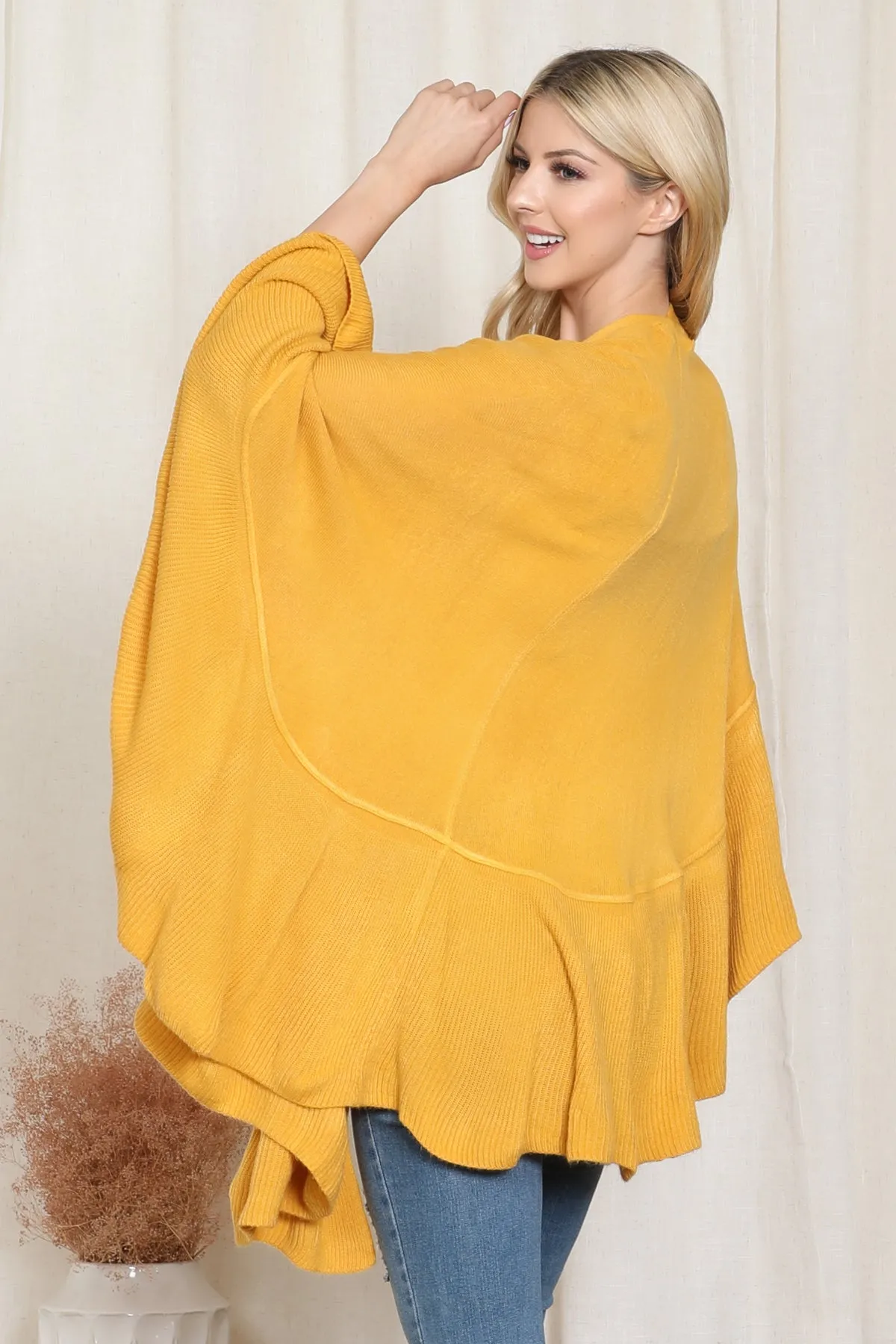 KNIT RUFFLED SOLID COLOR KIMONO (NOW $11.75 ONLY!)