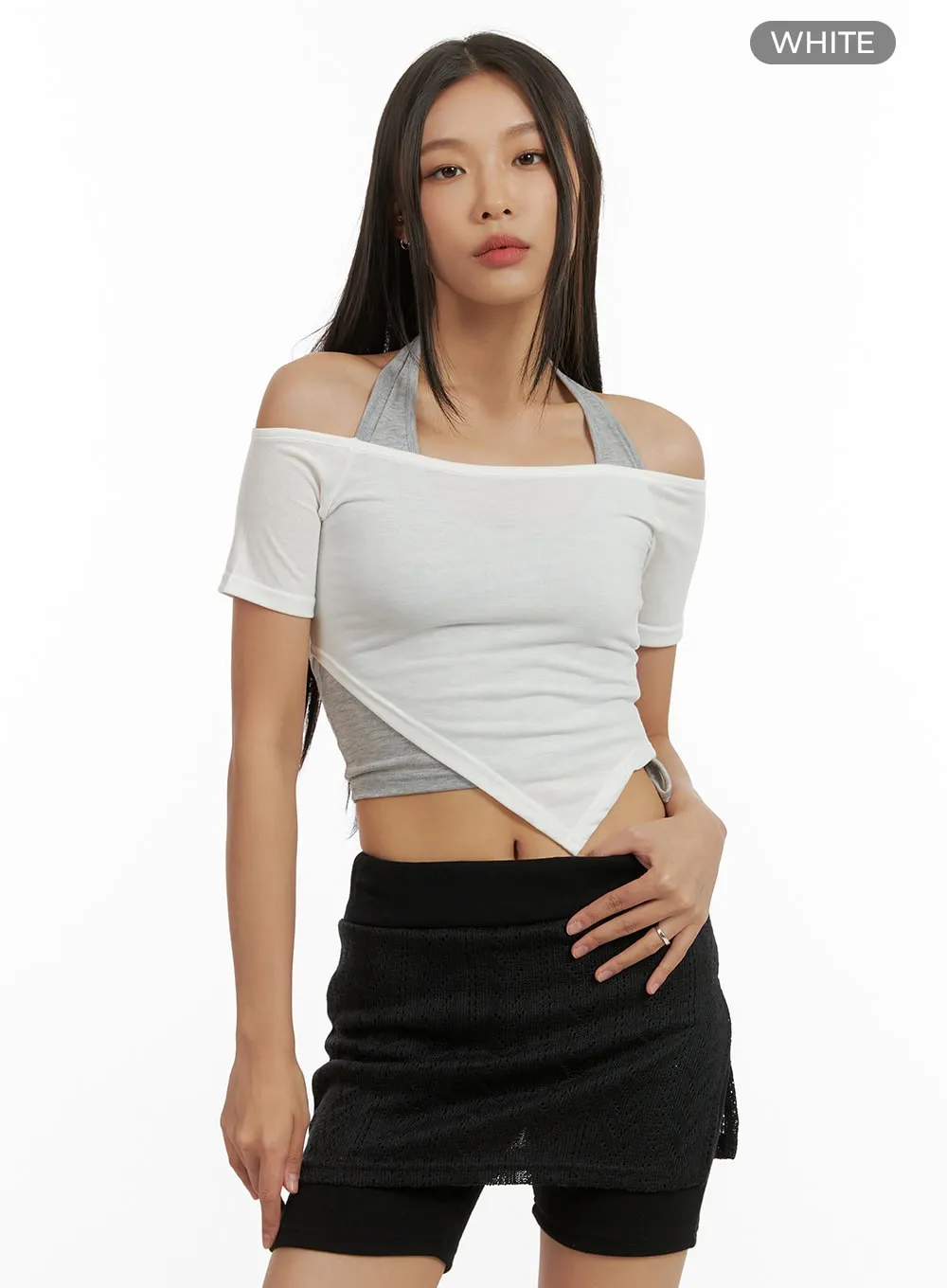 Layered Halter Crop Top CU414