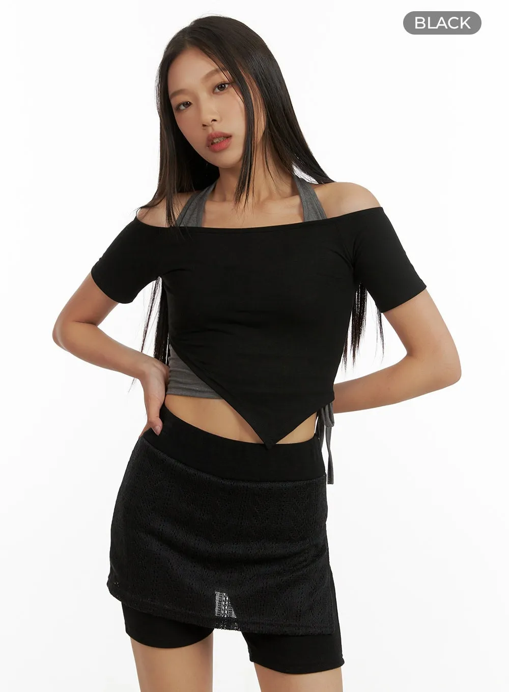 Layered Halter Crop Top CU414