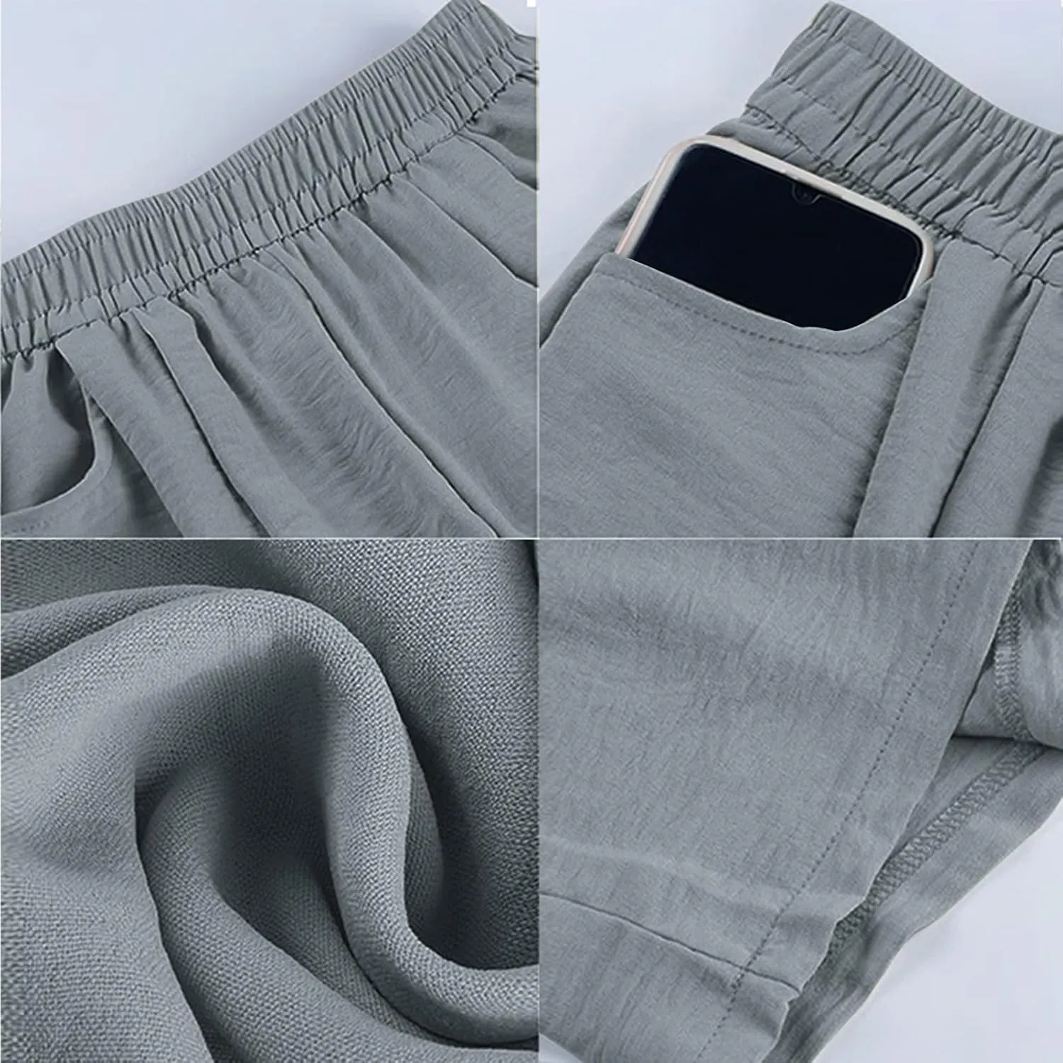 Lightweight Pants for Women Trendy Casual Elastic High Waisted Straight Leg Long Pants Lounge Trousers with Pockets