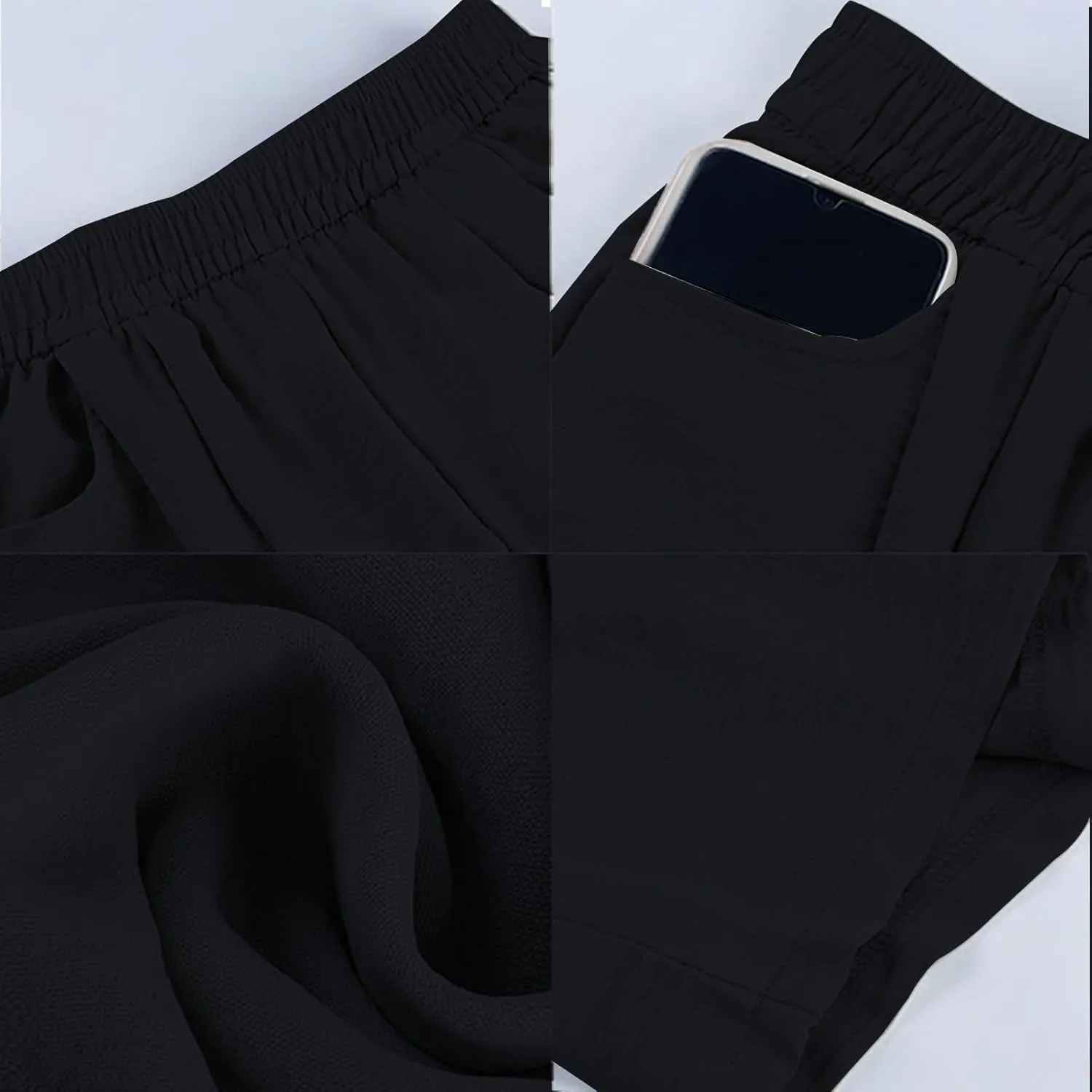 Lightweight Pants for Women Trendy Casual Elastic High Waisted Straight Leg Long Pants Lounge Trousers with Pockets