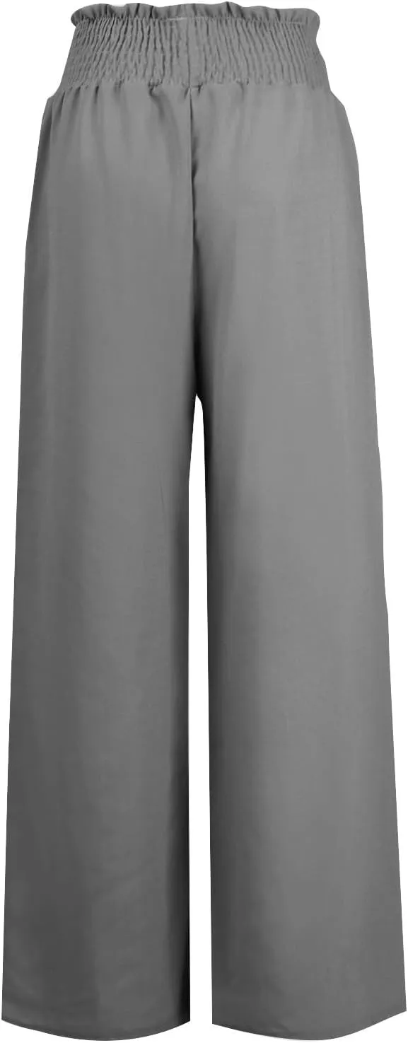 Linen Wide Leg Pants for Women Petite Summer Beach Drawstring Palazzo Flowy Lounging with Pockets Travel Lounge 2024