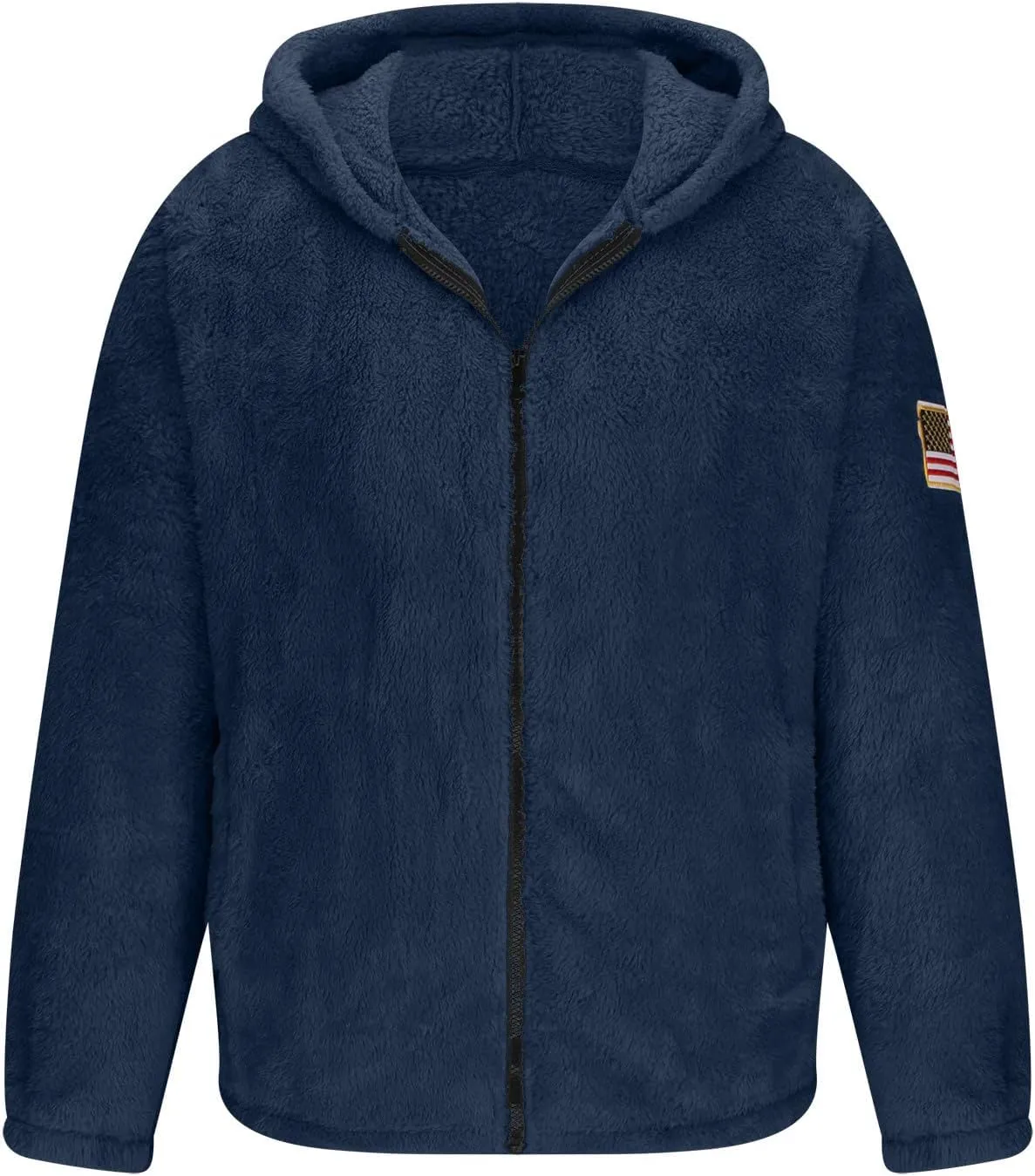 Men's Fuzzy Sherpa Jackets Fleece Hoodie Casual Warm Winter Jacket Zipper Shearling Teddy Coats Elastic Solid Outwear