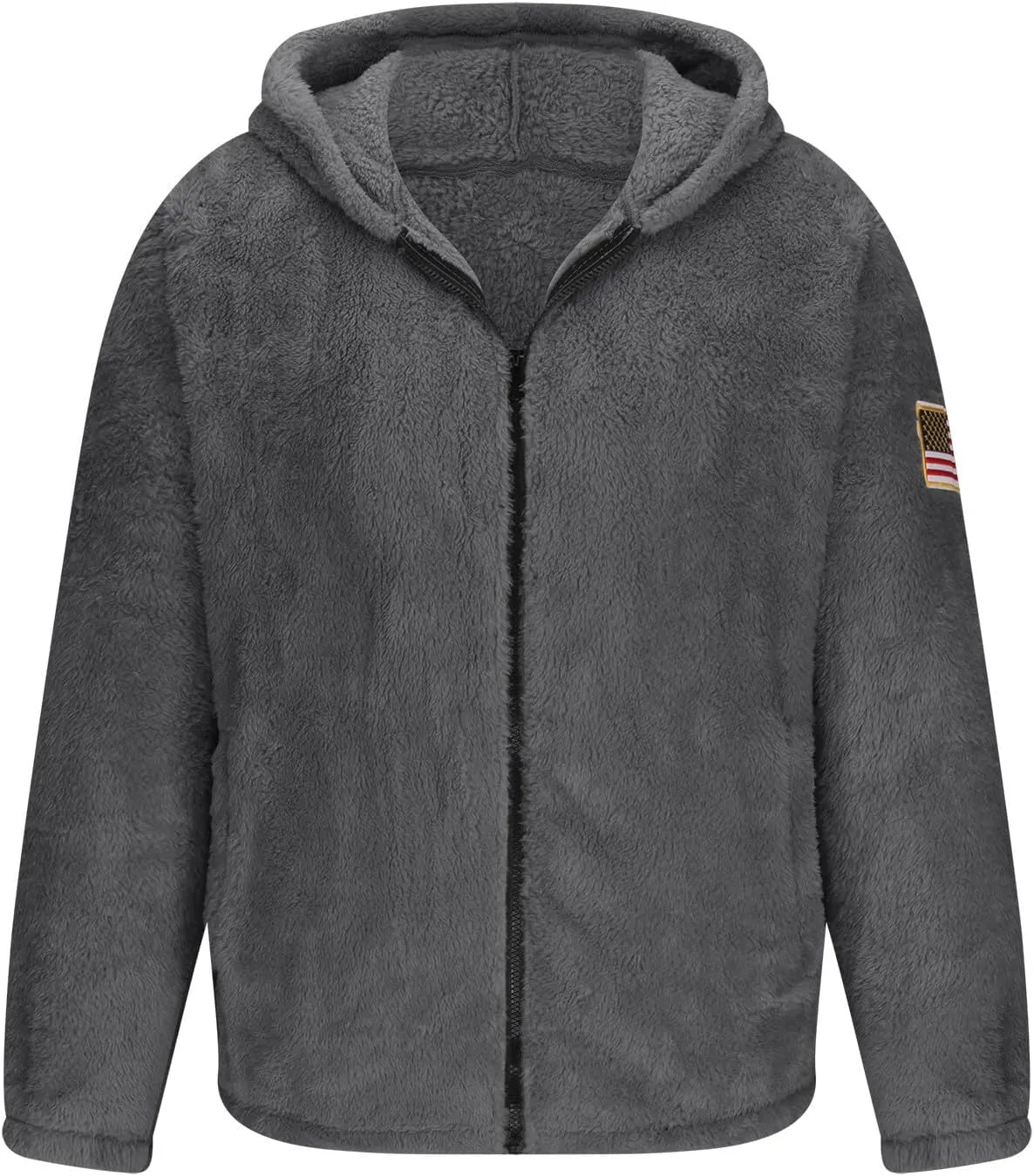 Men's Fuzzy Sherpa Jackets Fleece Hoodie Casual Warm Winter Jacket Zipper Shearling Teddy Coats Elastic Solid Outwear