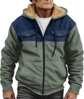 Mens Sherpa Fleece Lined Jackets Warm Winter Padded Plush Hoodies Sweatshirts Fuzzy Cargo Tatical Coats With Pockets