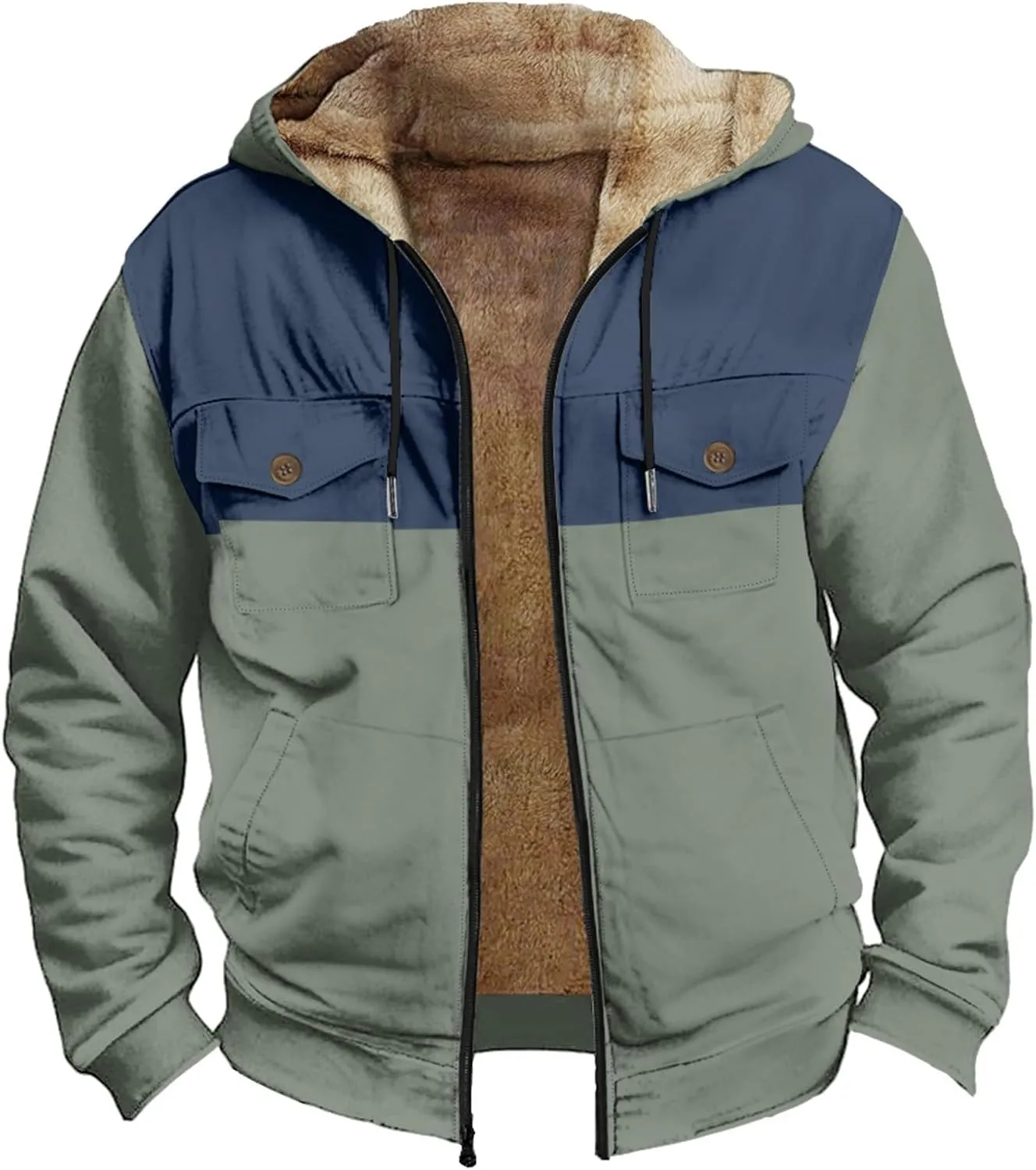 Mens Sherpa Fleece Lined Jackets Warm Winter Padded Plush Hoodies Sweatshirts Fuzzy Cargo Tatical Coats With Pockets
