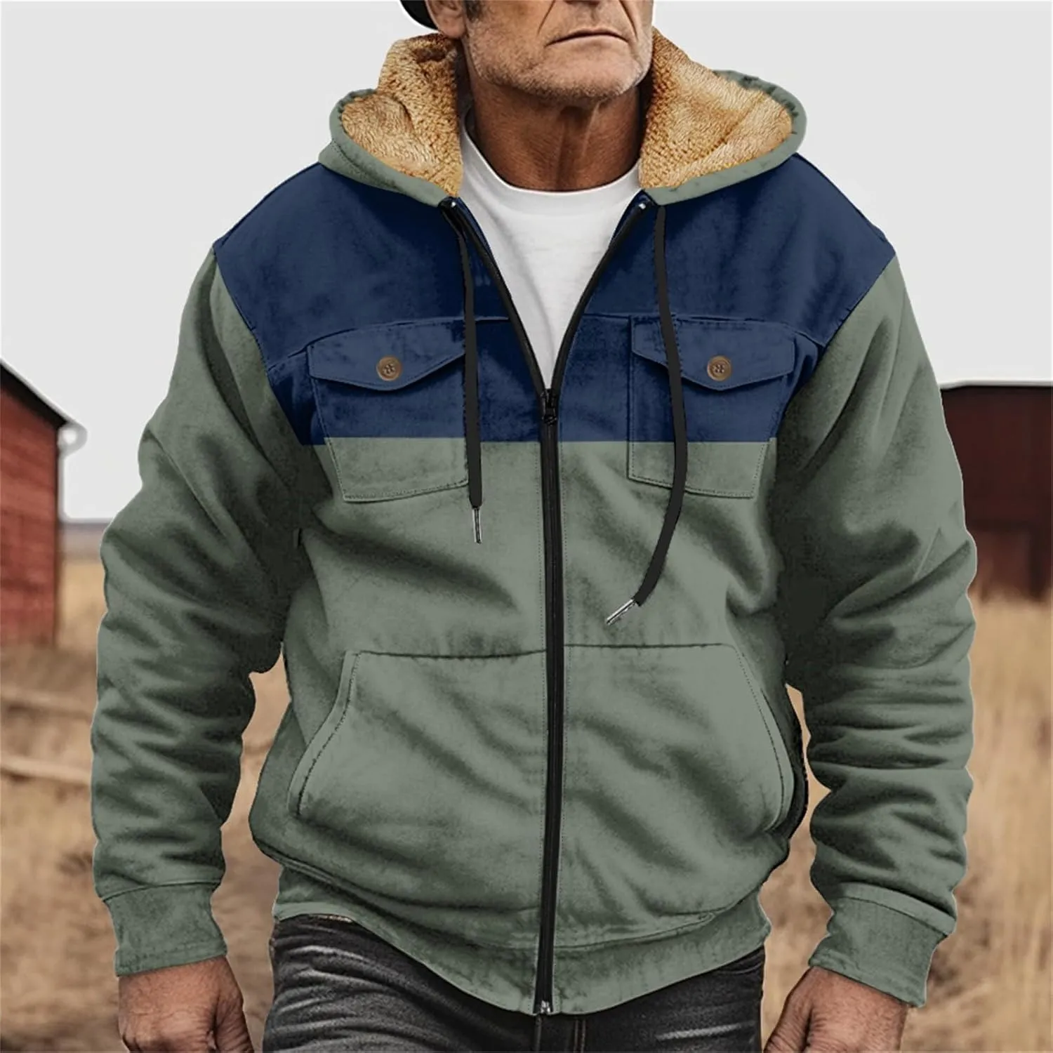 Mens Sherpa Fleece Lined Jackets Warm Winter Padded Plush Hoodies Sweatshirts Fuzzy Cargo Tatical Coats With Pockets