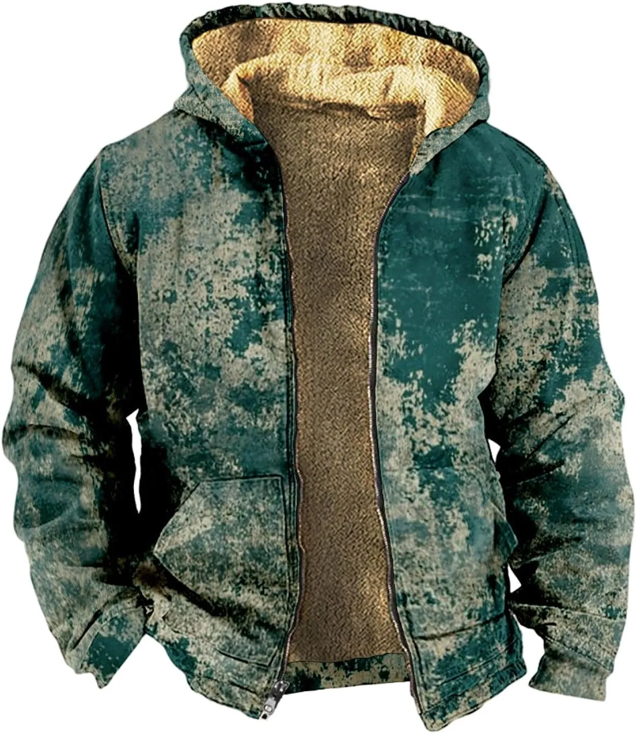 Mens Winter Coat With Hood Fleece Lined Zipper Graphic Coat Thermal Heavy Big And Tall Jacket