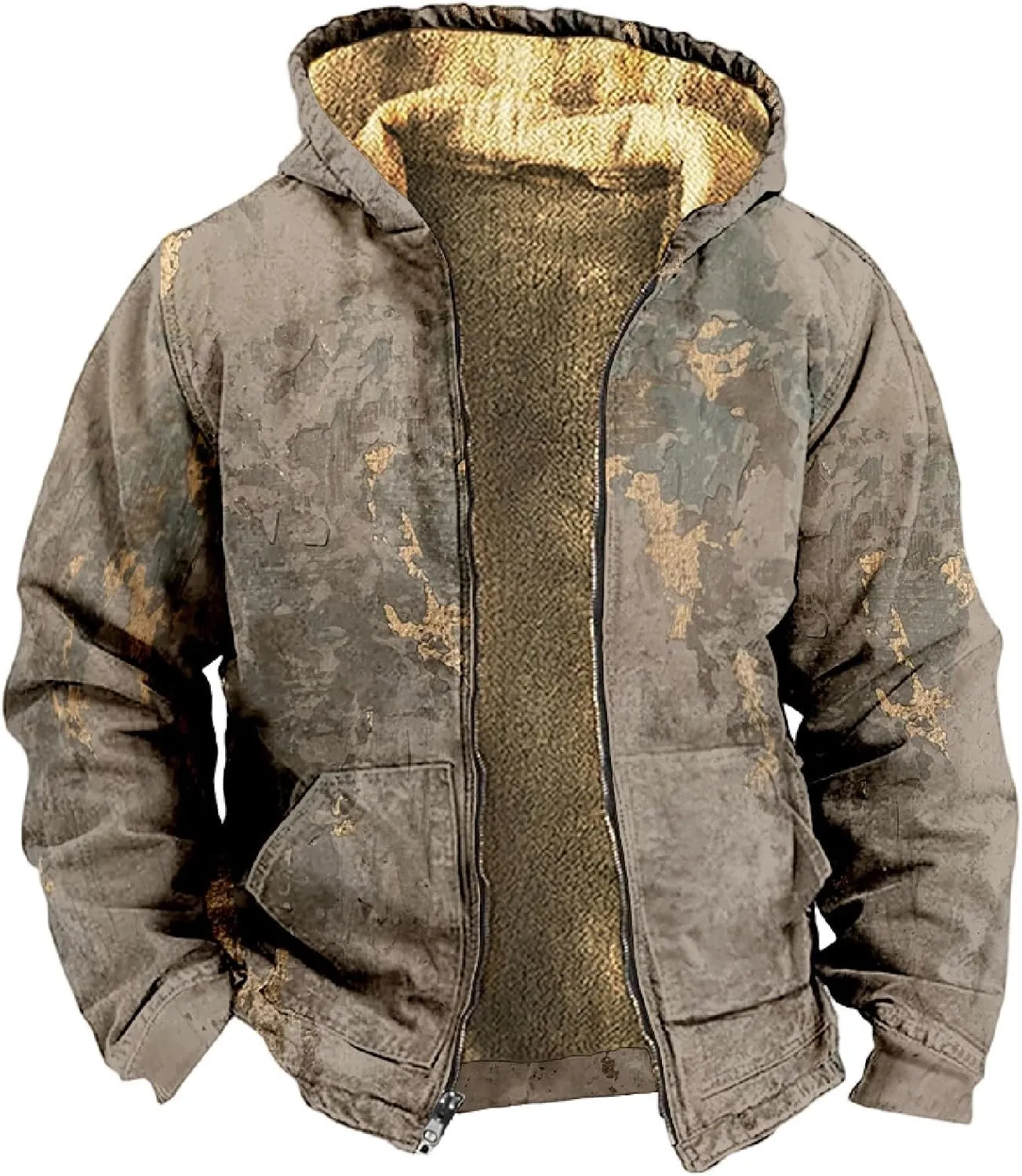 Men'S Winter Coats With Hood Fleece Lined Zipper Graphic Coat Warm Heavy Fashion Jacket