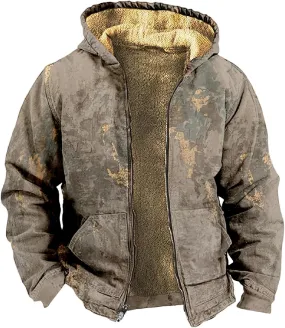 Men'S Winter Coats With Hood Fleece Lined Zipper Graphic Coat Warm Heavy Fashion Jacket