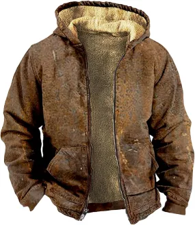 Men'S Winter Coats With Hood Fleece Lined Zipper Graphic Coat Warm Heavy Fashion Jacket