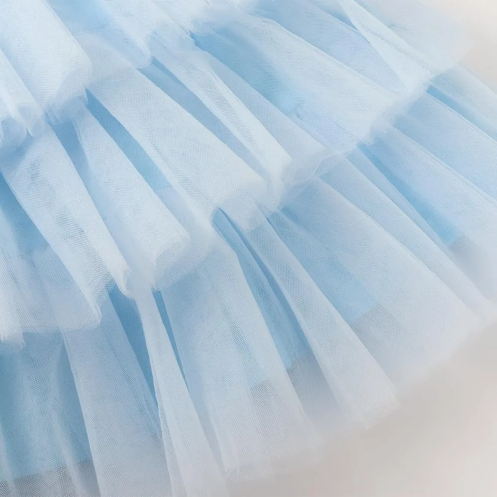 Noomelfish Girls Short Sleeve Layered Tulle Tutu Dress Ruffle Tiered Summer Princess Party Sundress (2-8 Years)