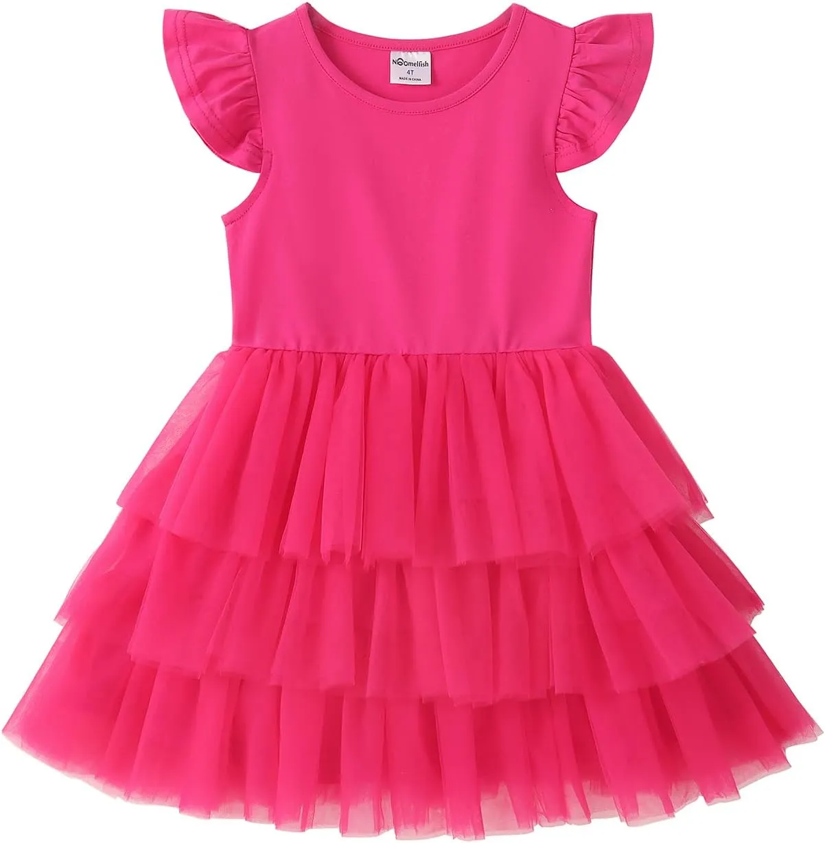 Noomelfish Girls Short Sleeve Layered Tulle Tutu Dress Ruffle Tiered Summer Princess Party Sundress (2-8 Years)