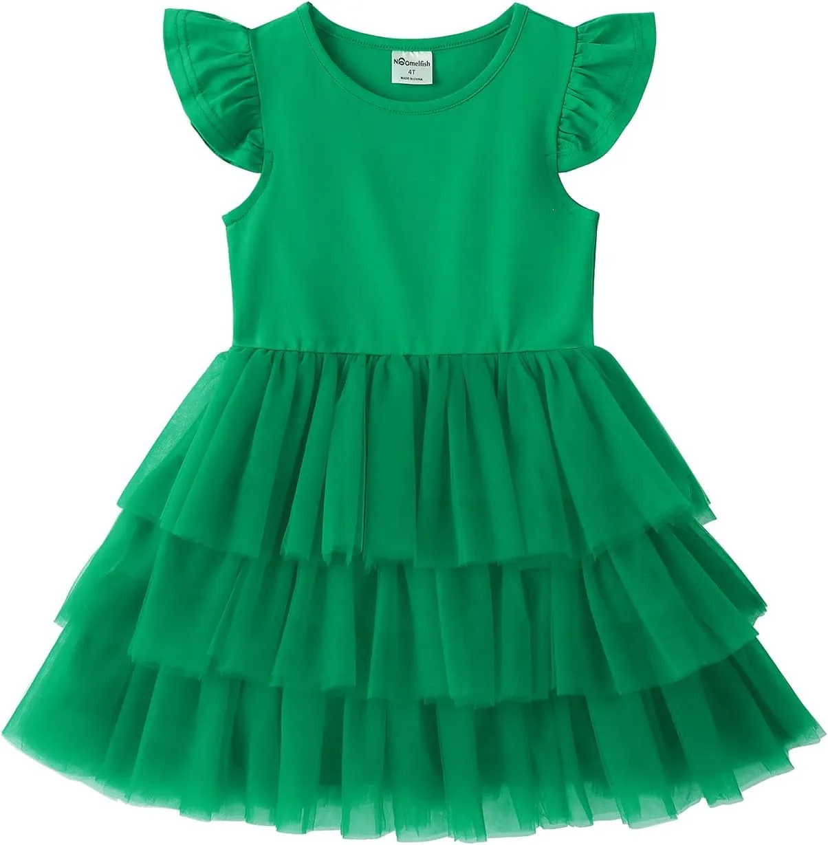 Noomelfish Girls Short Sleeve Layered Tulle Tutu Dress Ruffle Tiered Summer Princess Party Sundress (2-8 Years)