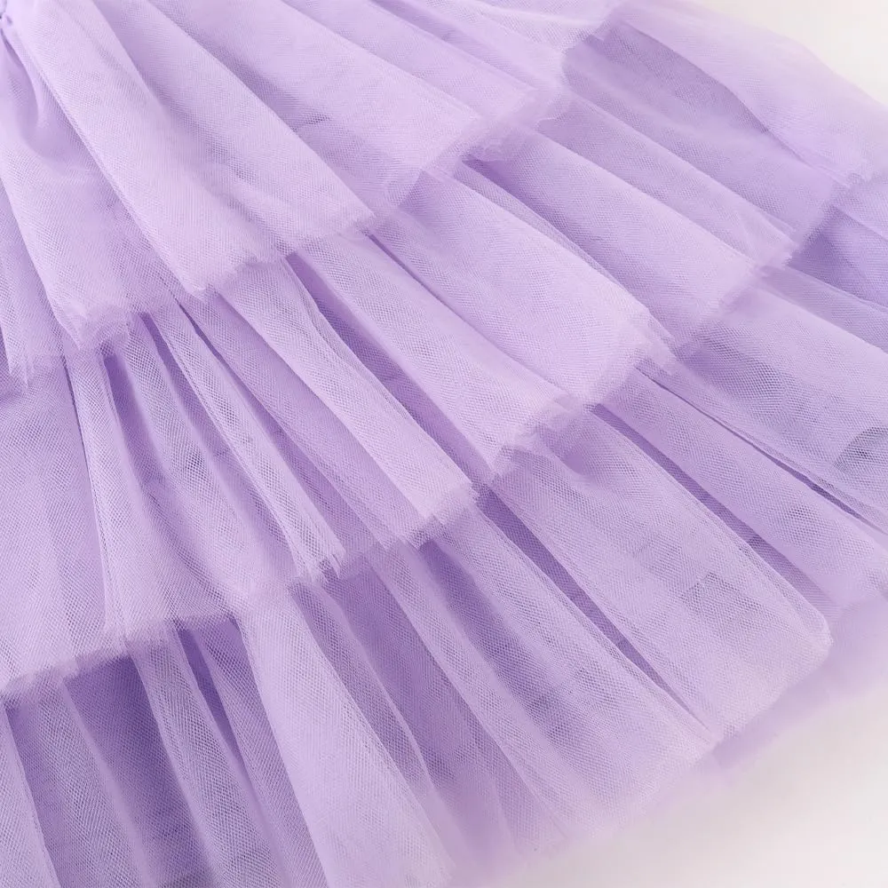 Noomelfish Girls Short Sleeve Layered Tulle Tutu Dress Ruffle Tiered Summer Princess Party Sundress (2-8 Years)