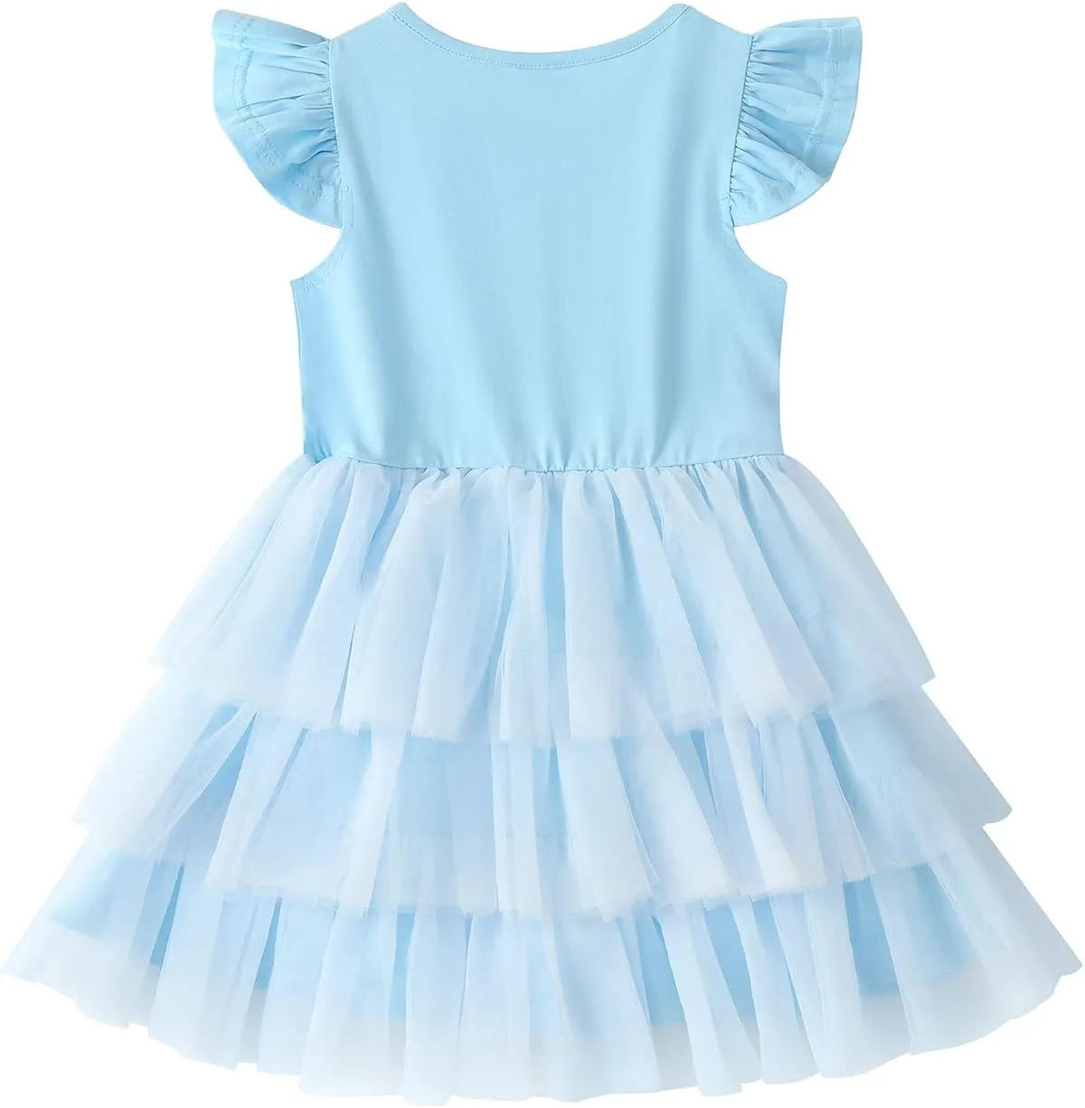 Noomelfish Girls Short Sleeve Layered Tulle Tutu Dress Ruffle Tiered Summer Princess Party Sundress (2-8 Years)