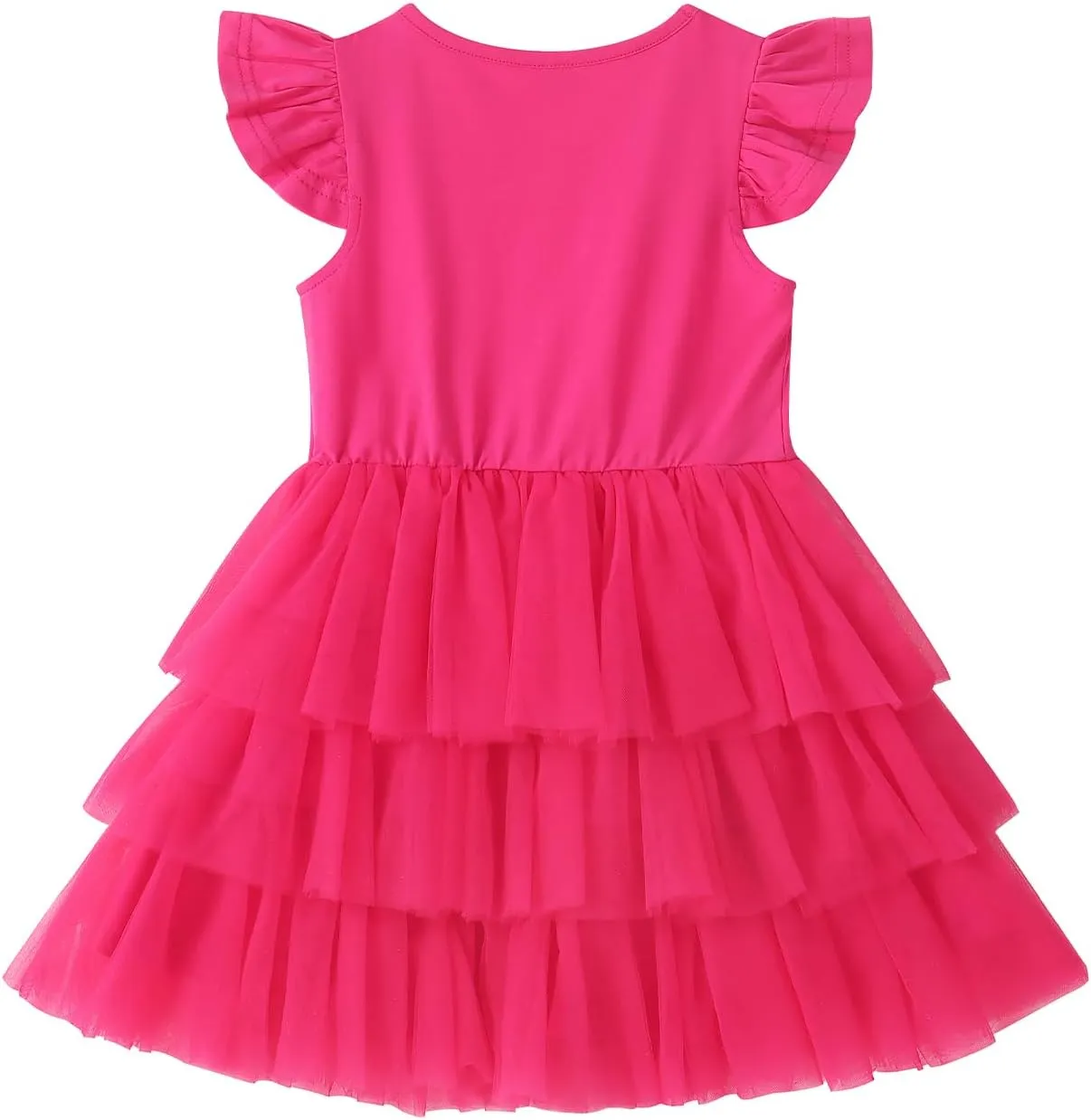 Noomelfish Girls Short Sleeve Layered Tulle Tutu Dress Ruffle Tiered Summer Princess Party Sundress (2-8 Years)